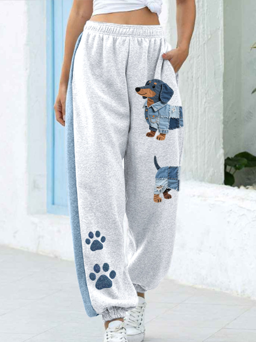 Ženski Denim Patchwork umjetnost Dach jazavlja šablon hlače