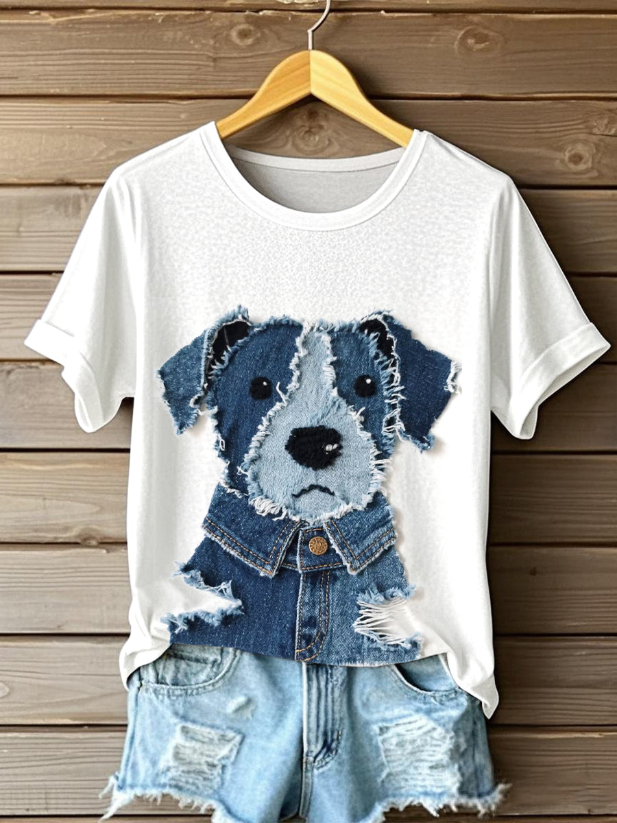 Ženski slatki pas Denim Patchwork Art T-shirta