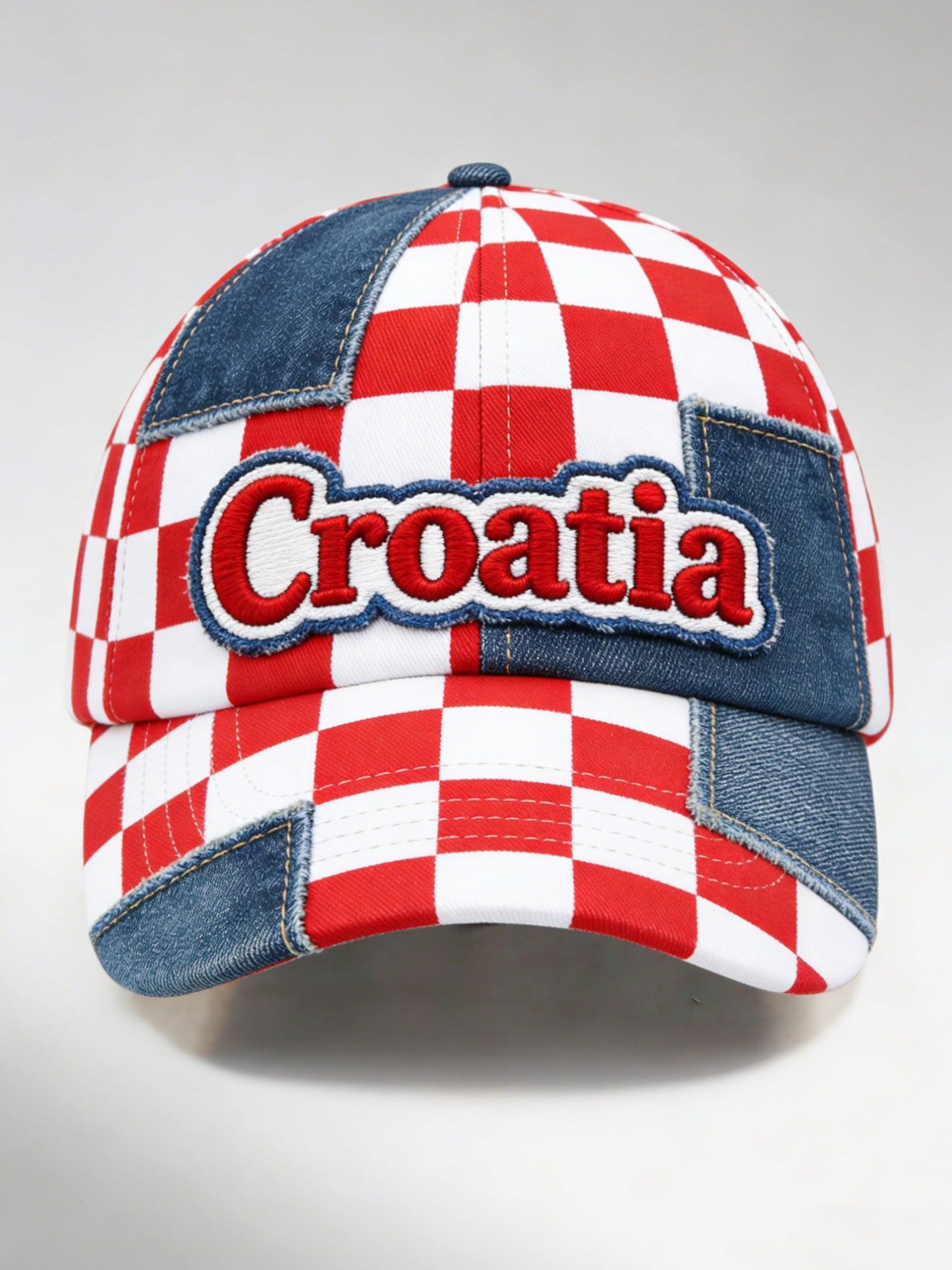 Uniseks košarkaška kapa s umjetničkim printom u crveno-bijelom karo uzorku, hrvatska stilizacija