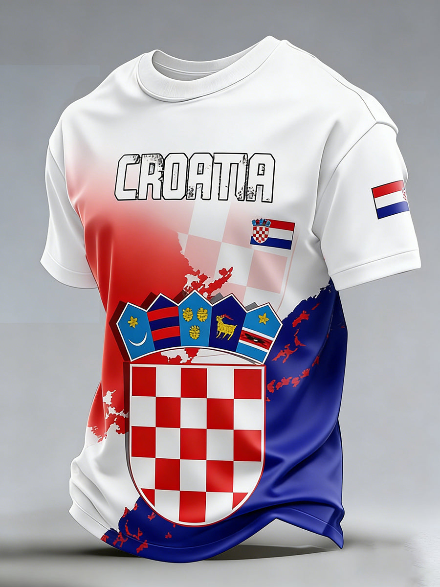 Retro hrvatski stil spajani umjetnički print ležerni majica