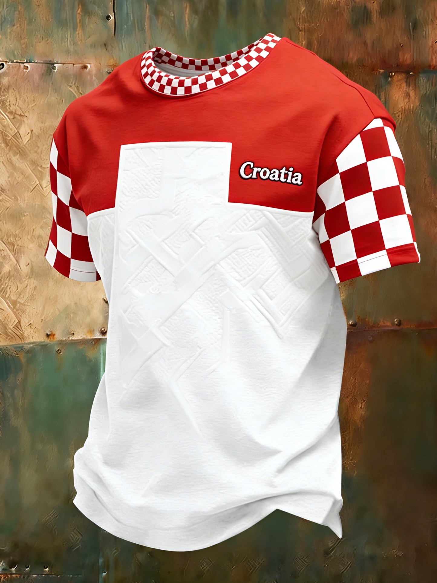 Muška majica s hrvatskim geometrijskim šahovskim uzorkom i umjetničkom grafikom