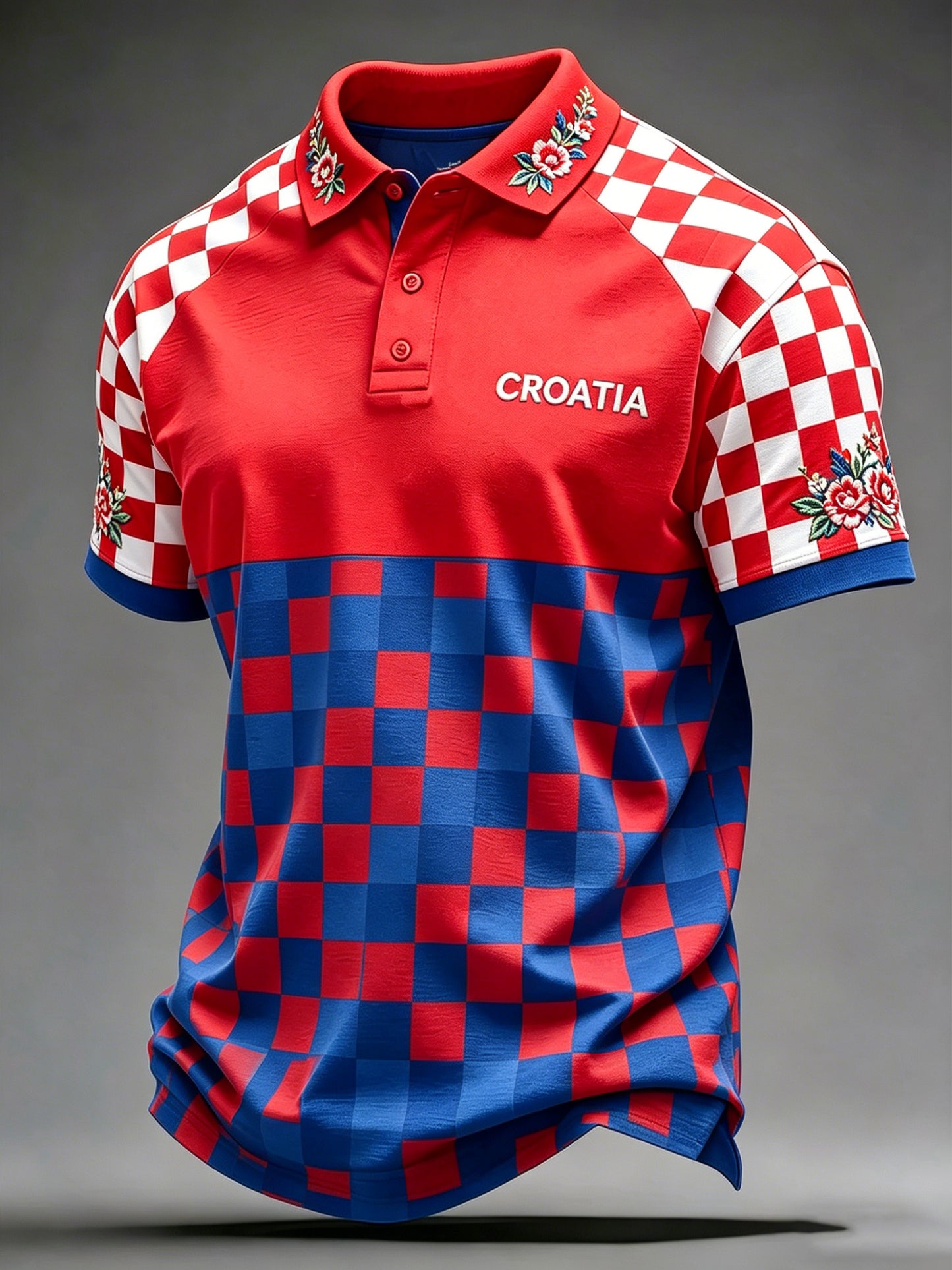 Muška majica polo s umjetničkom grafikom u crveno-bijelom karo uzorku