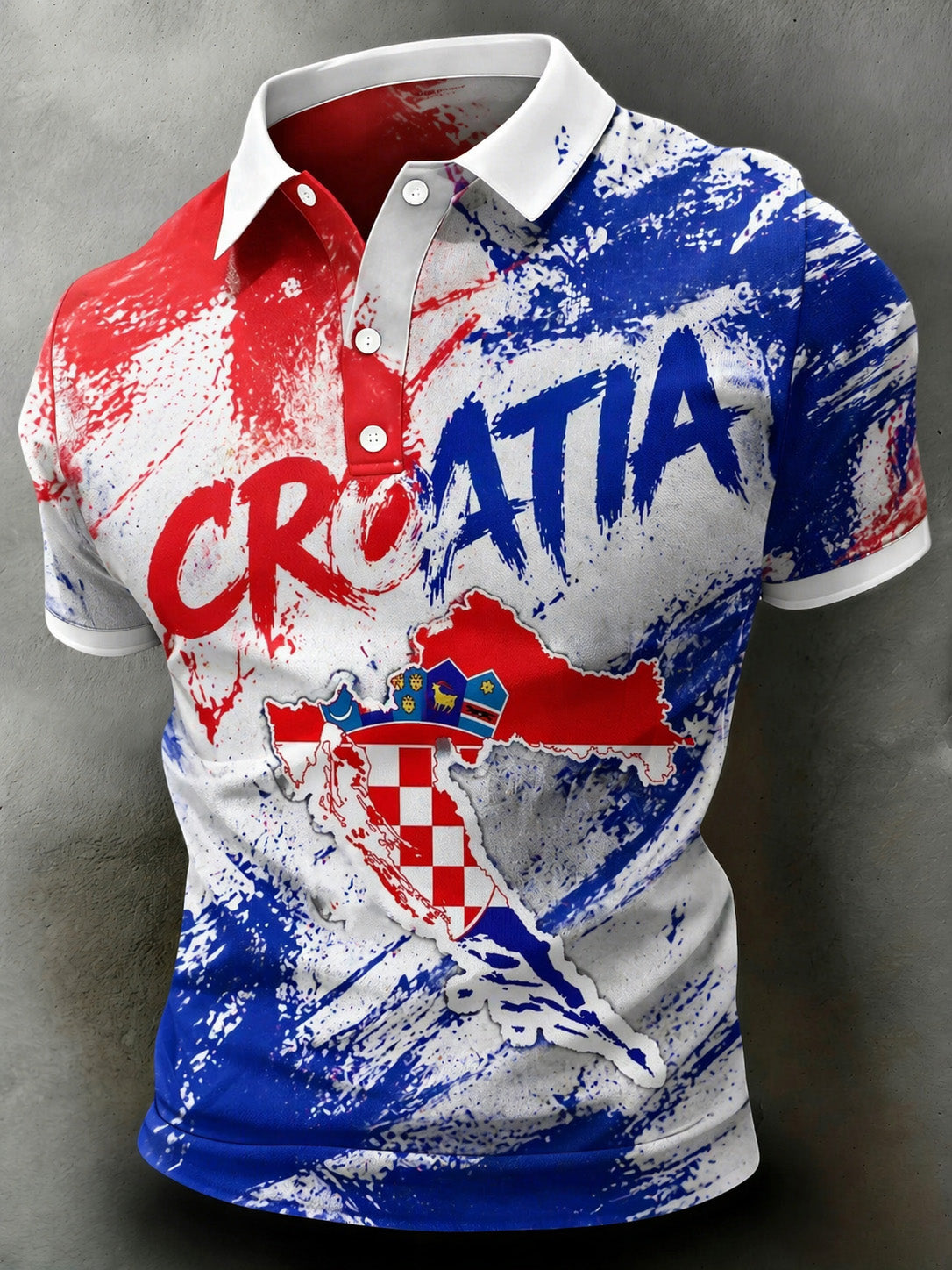 Muška majica polo s umjetničkom grafikom u crveno-bijelom karo uzorku