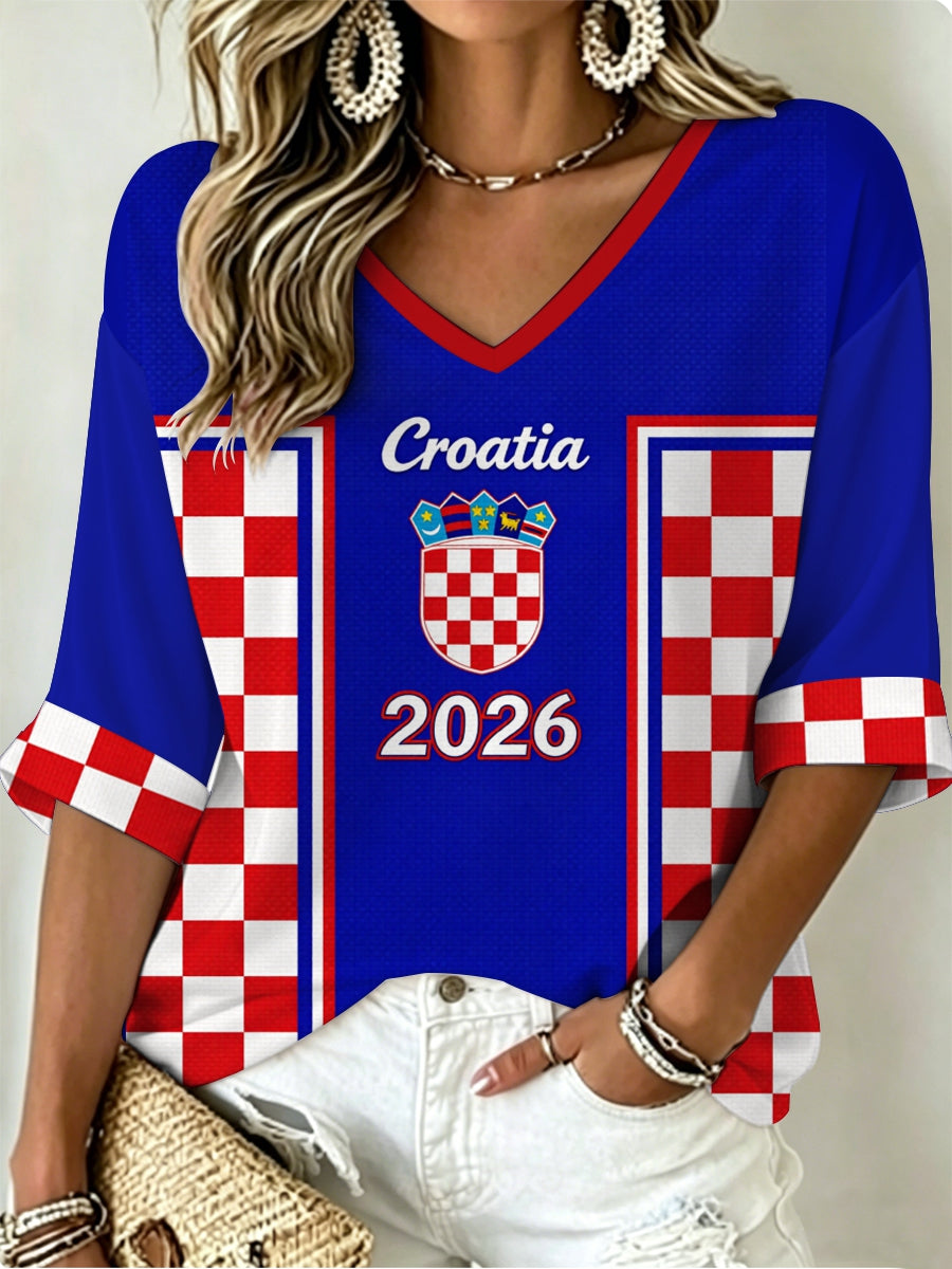 Ženska majica s rukavima srednje dužine i V-izrezom