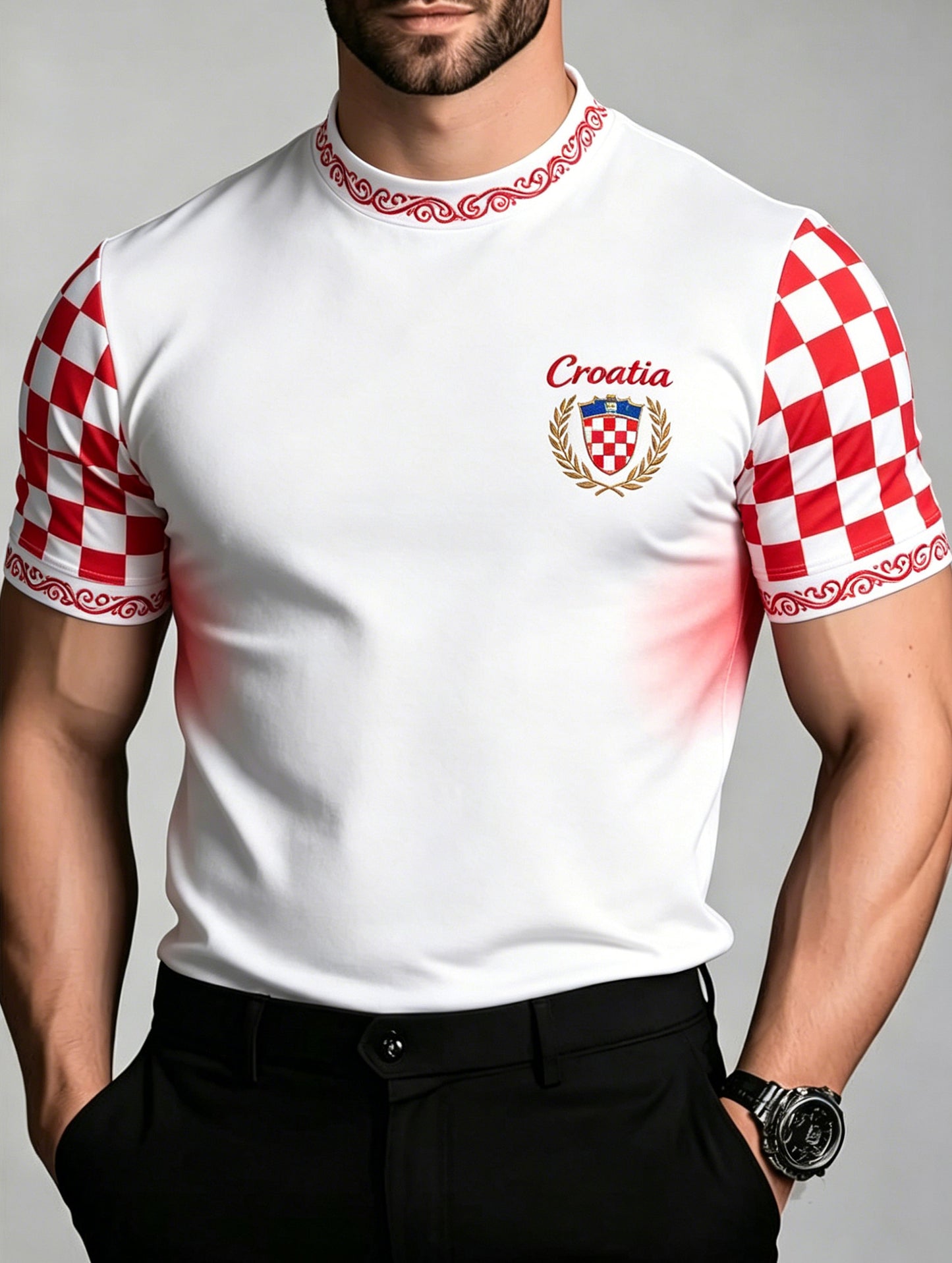 Muški kratki rukav T-majica s hrvatskim umjetnosti Tiskanja