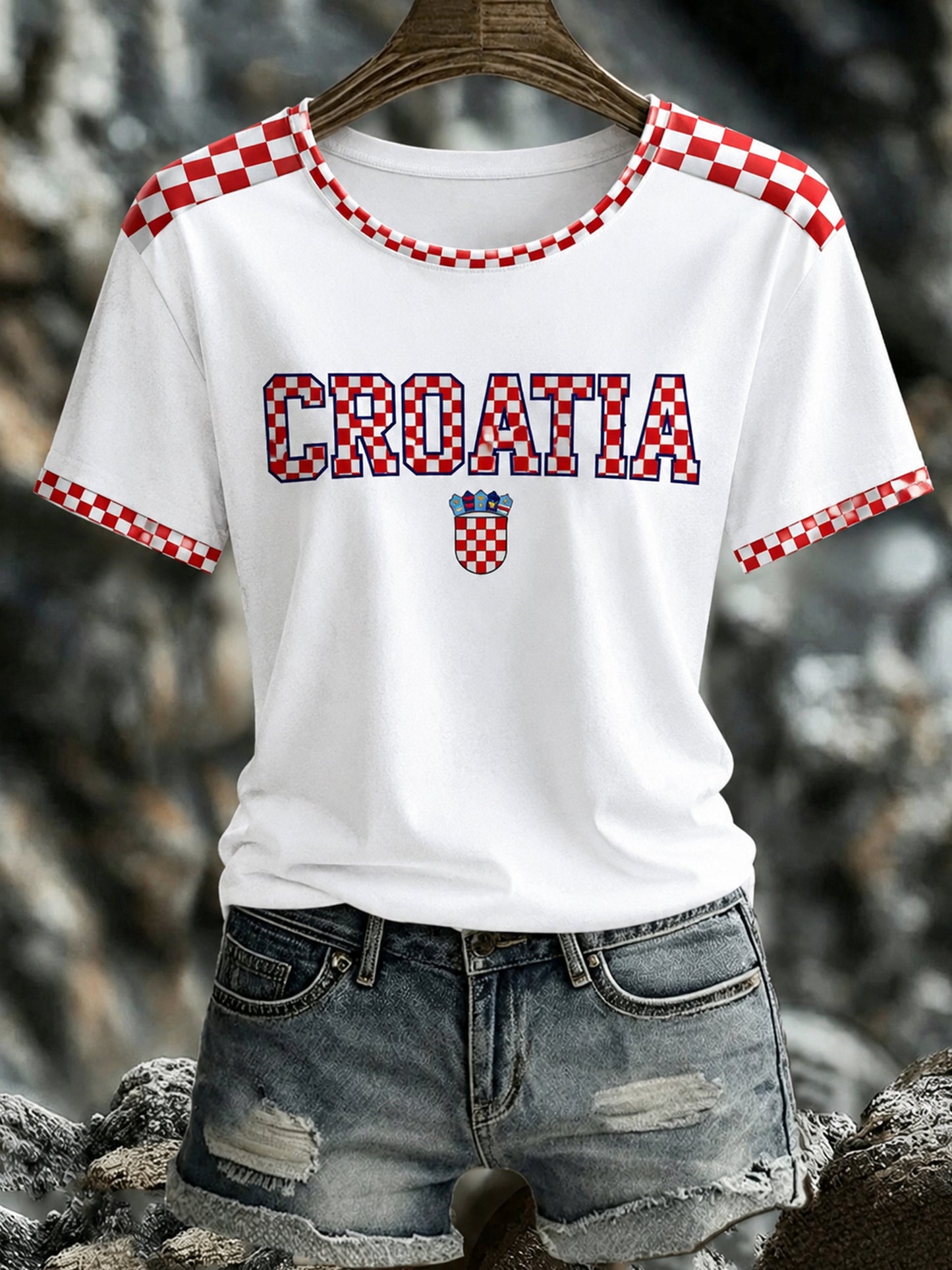 Ženska majica s umjetničkim printom s motivom hrvatske zastave