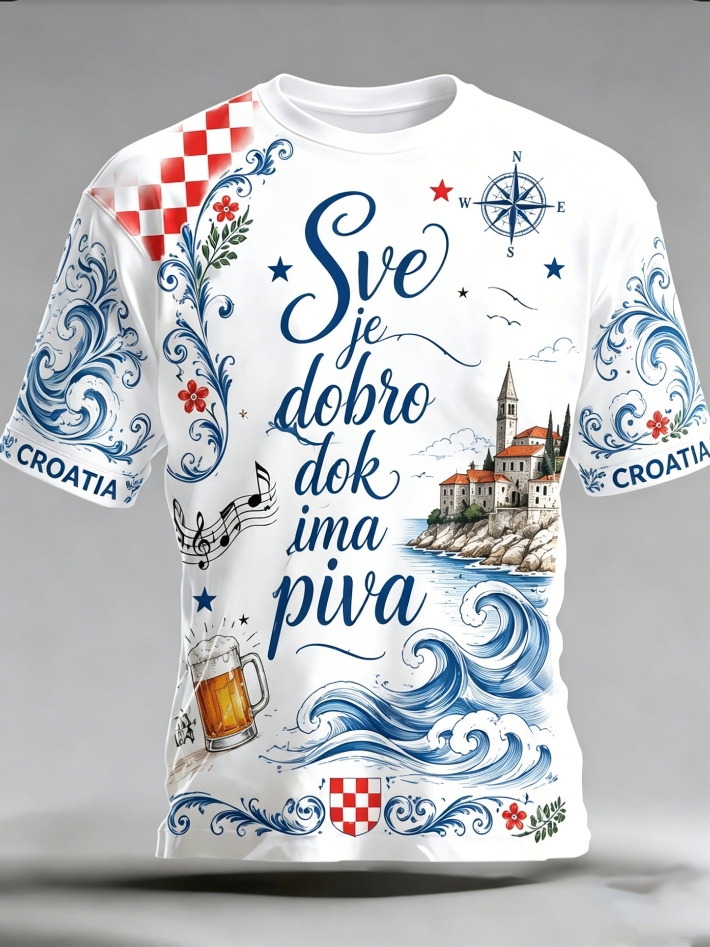 Muška majica kratkih rukava s hrvatskim cvjetnim umjetničkim uzorkom