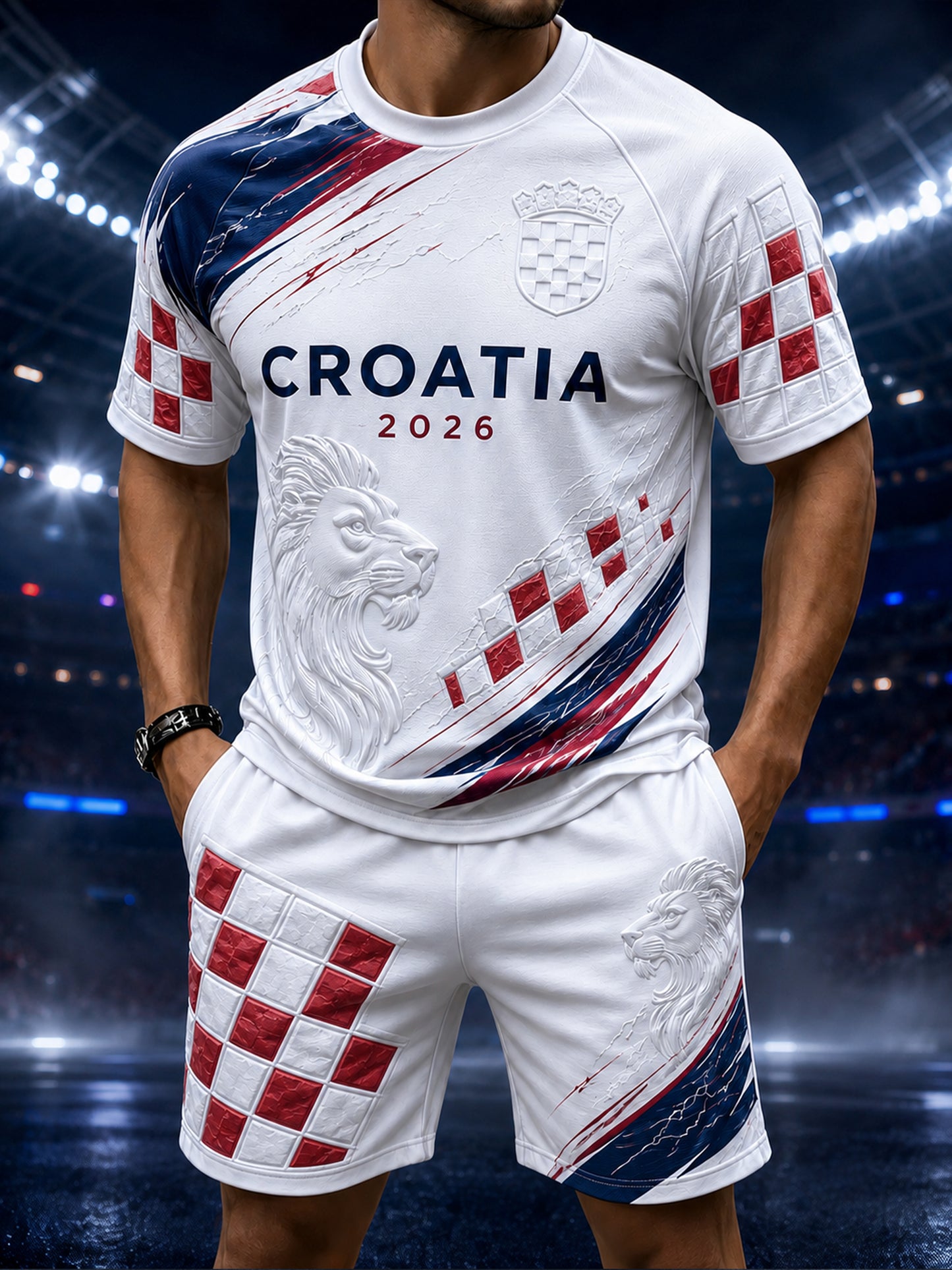Set kratkometražnih majica s umjetničkim otiskom na temu navijanja na nogometnoj utakmici hrvatske reprezentacije za muškarce