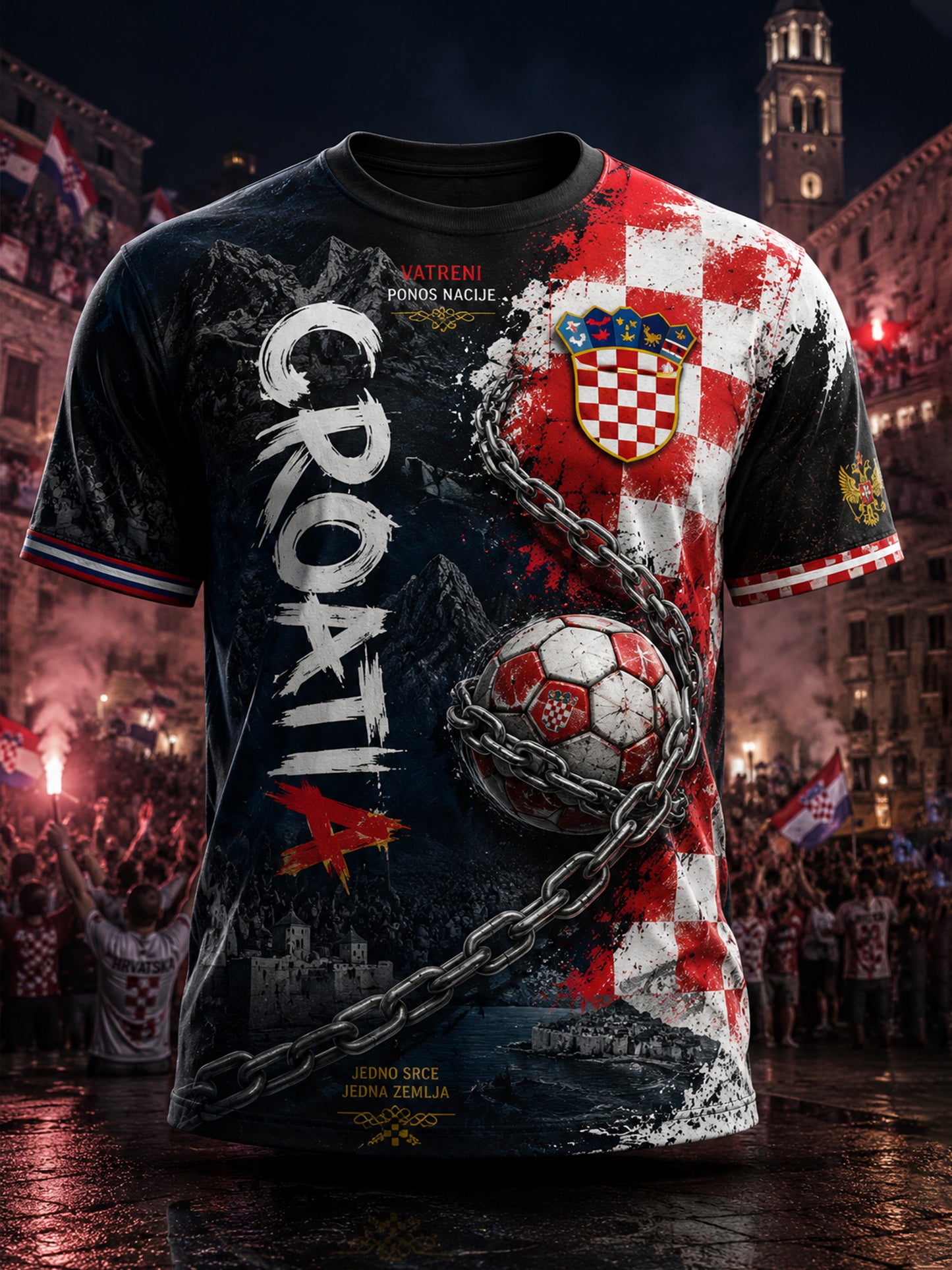 Muška majica s umjetničkom grafikom hrvatskog nogometnog navijanja