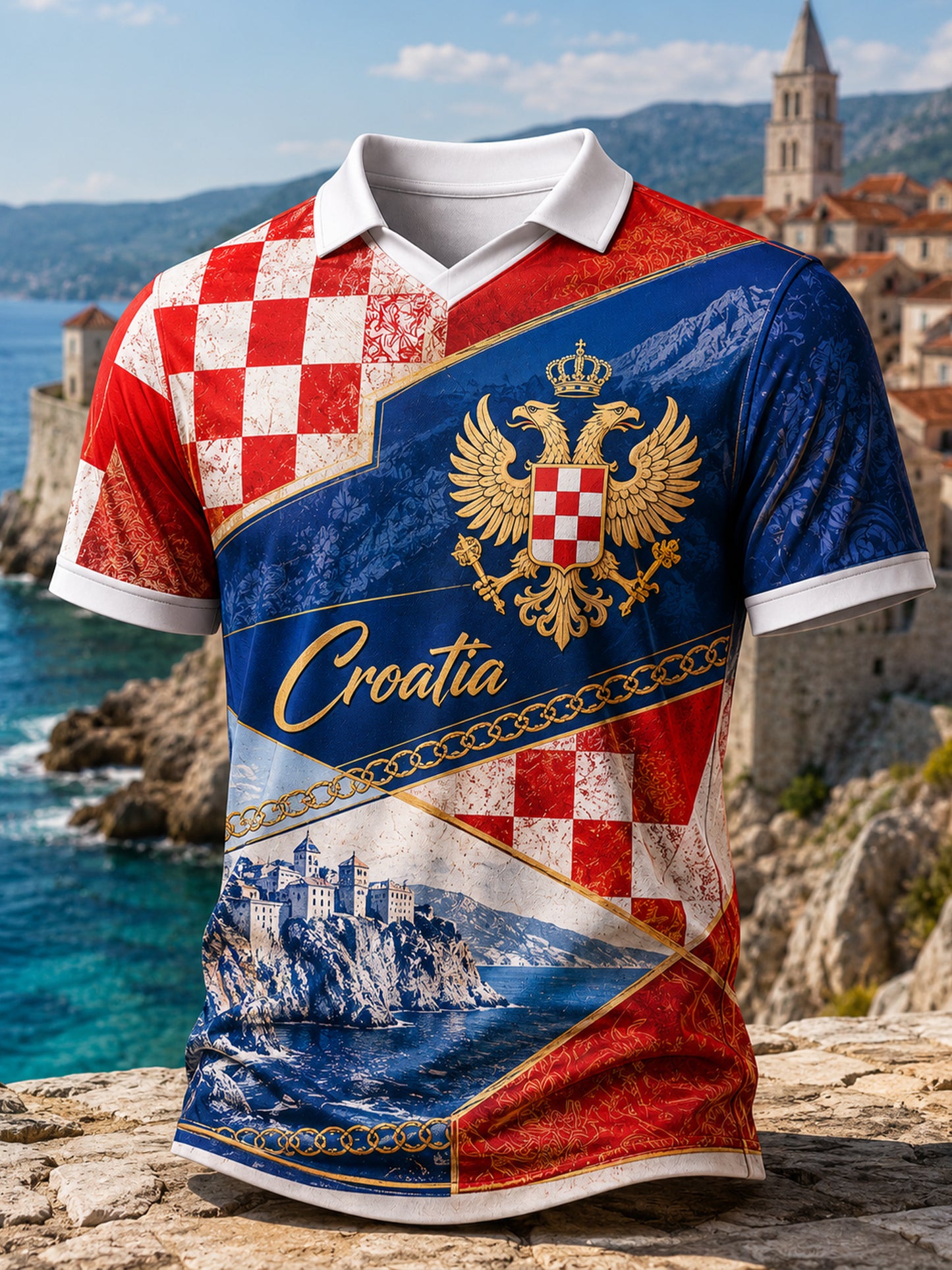 Muški hrvatski nogomet navijanje umjetnost Print V-vrat vrh