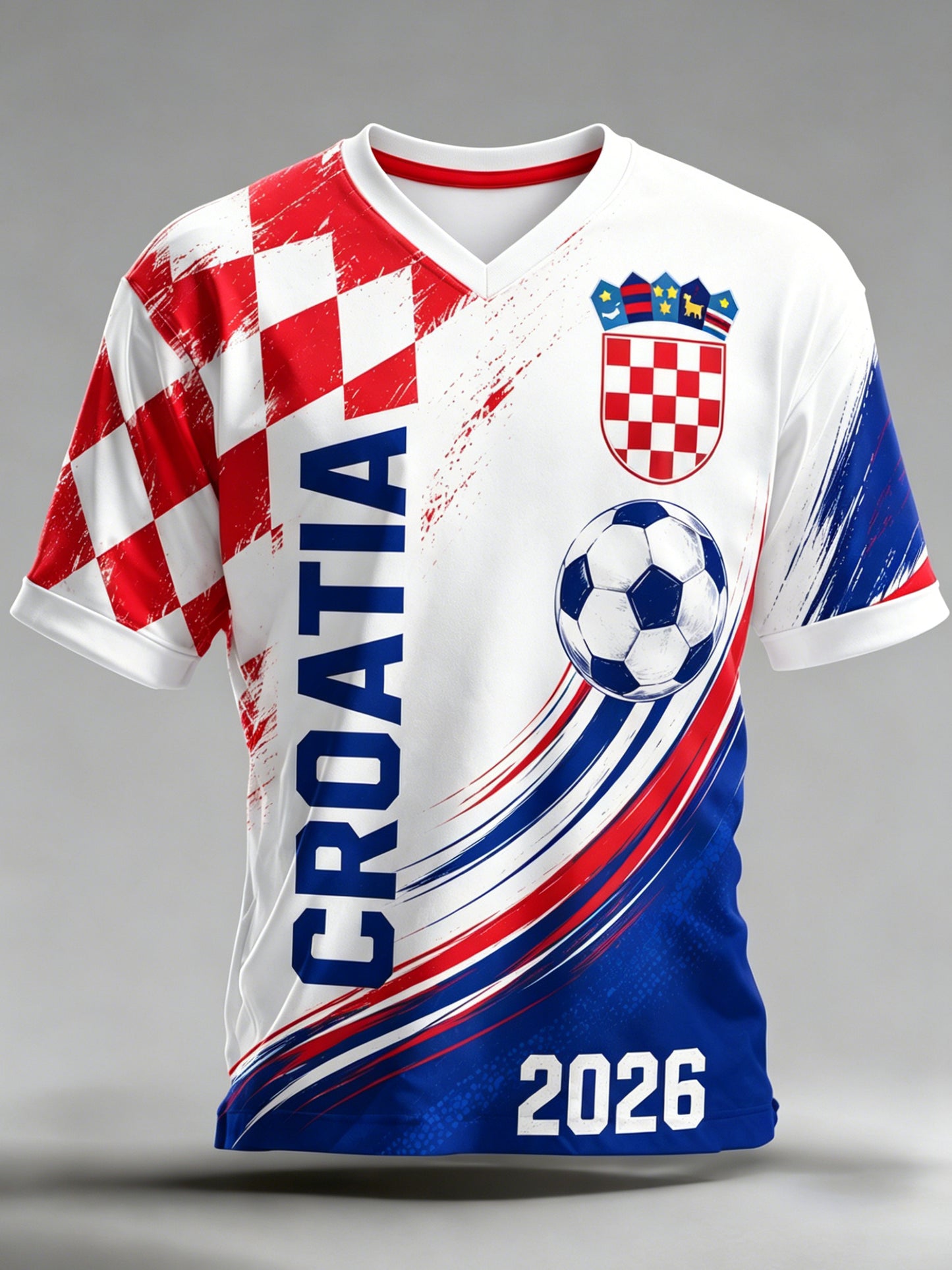 Muški majica s V-izrezom s umjetničkom grafikom hrvatskog nogometnog navijačkog elementa