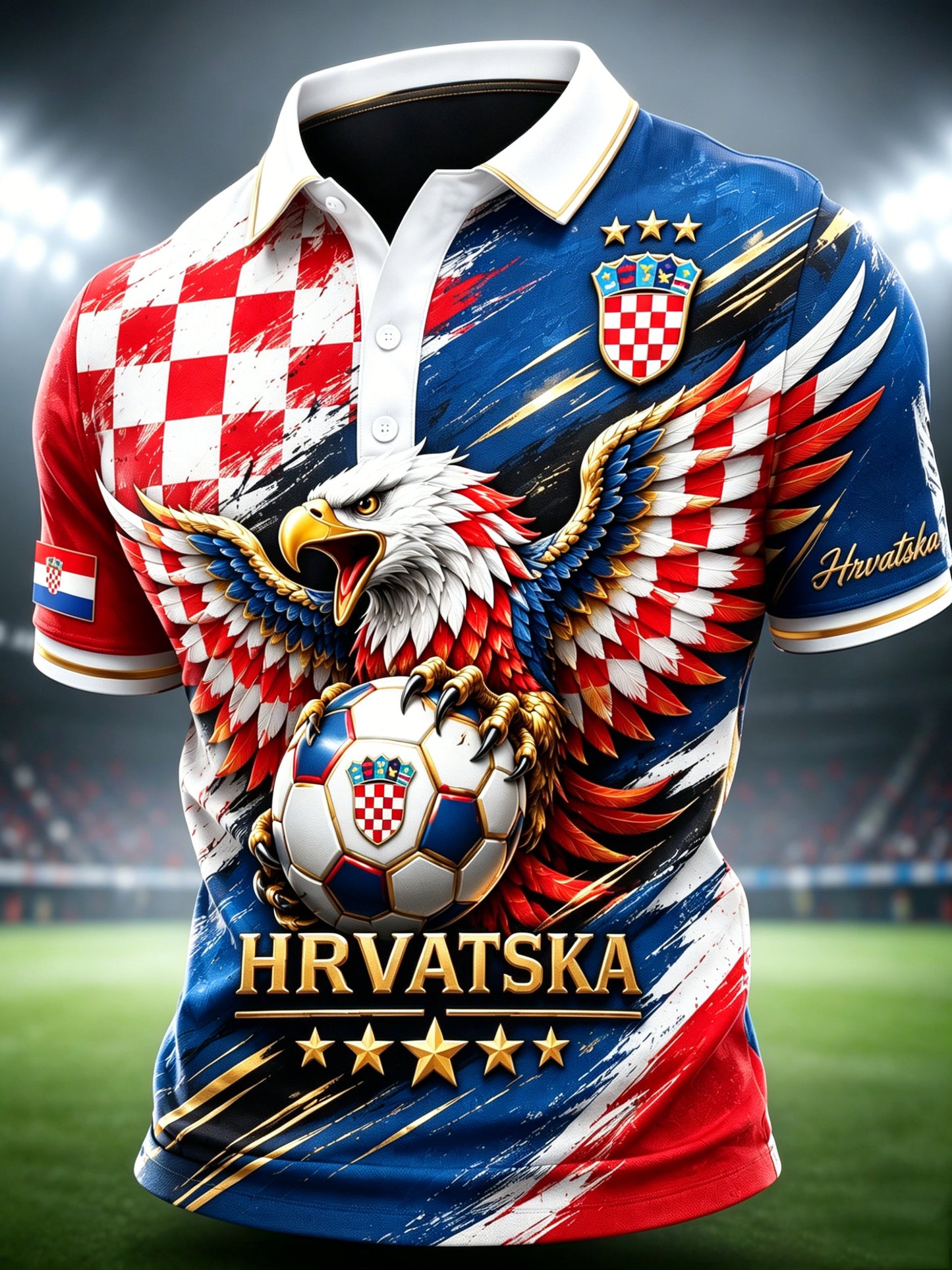 Polo majica s umjetničkom grafikom koja prikazuje navijače na muškoj hrvatskoj nogometnoj utakmici
