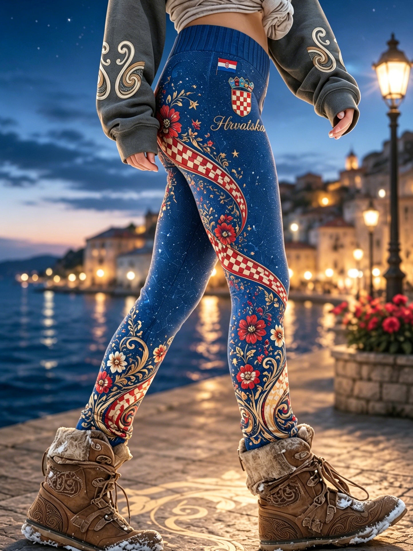 Ženske hrvatske cvijeće tiskane Leggings