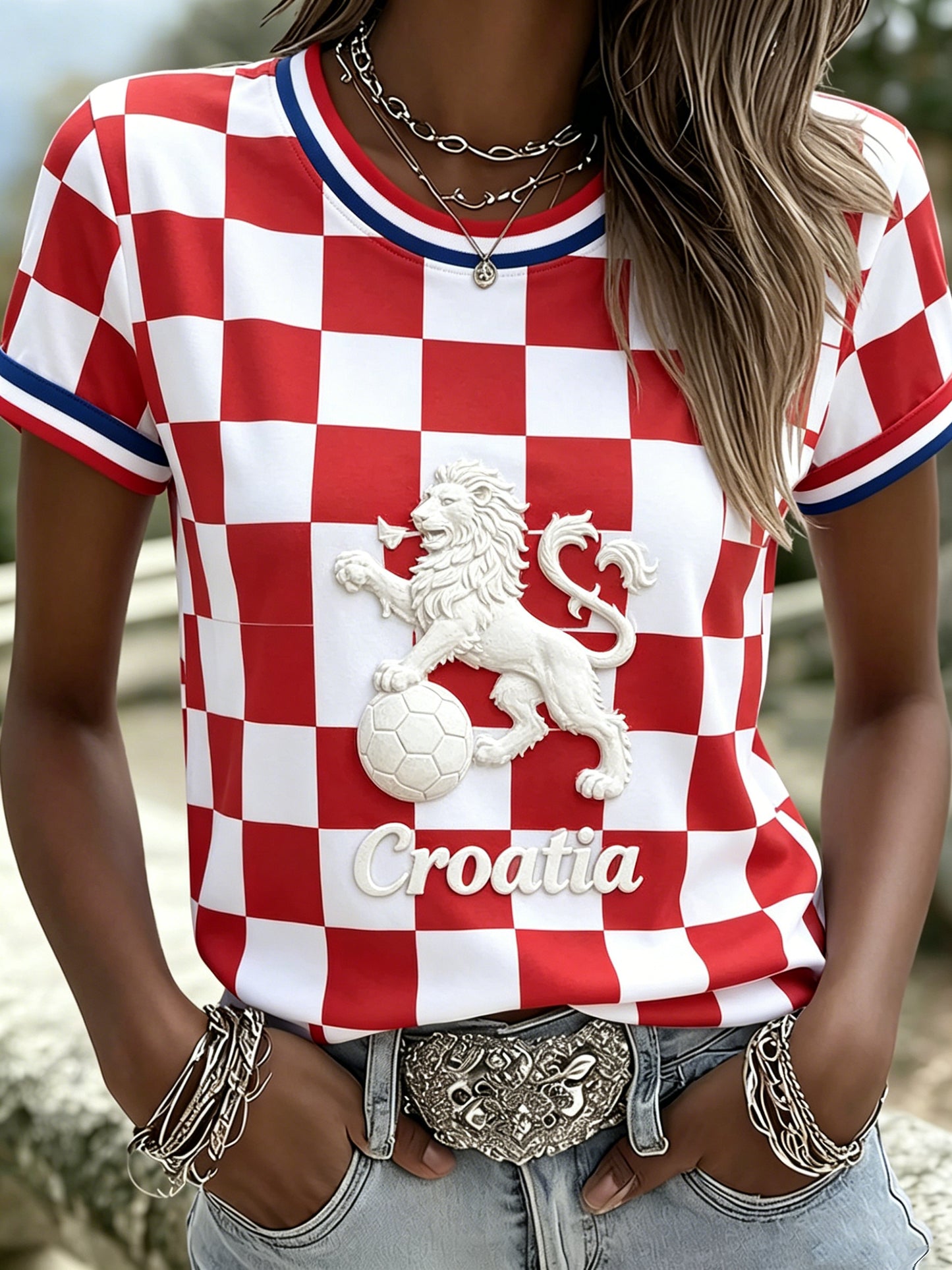 Ženska hrvatska nogometno-tema navijanje umjetnost Print T-shirt