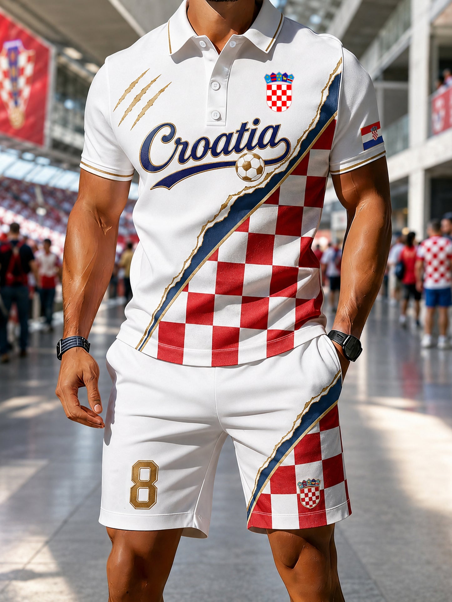 Muška hrvatska nogometno-tema Polo košulja s umjetničkim otisko