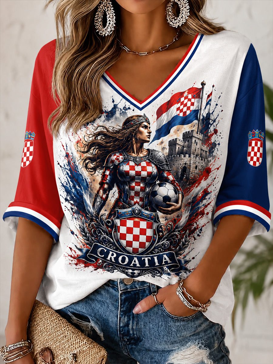 Ženski hrvatski nogometni meč navijajući element umjetnost Print V-Net vrha