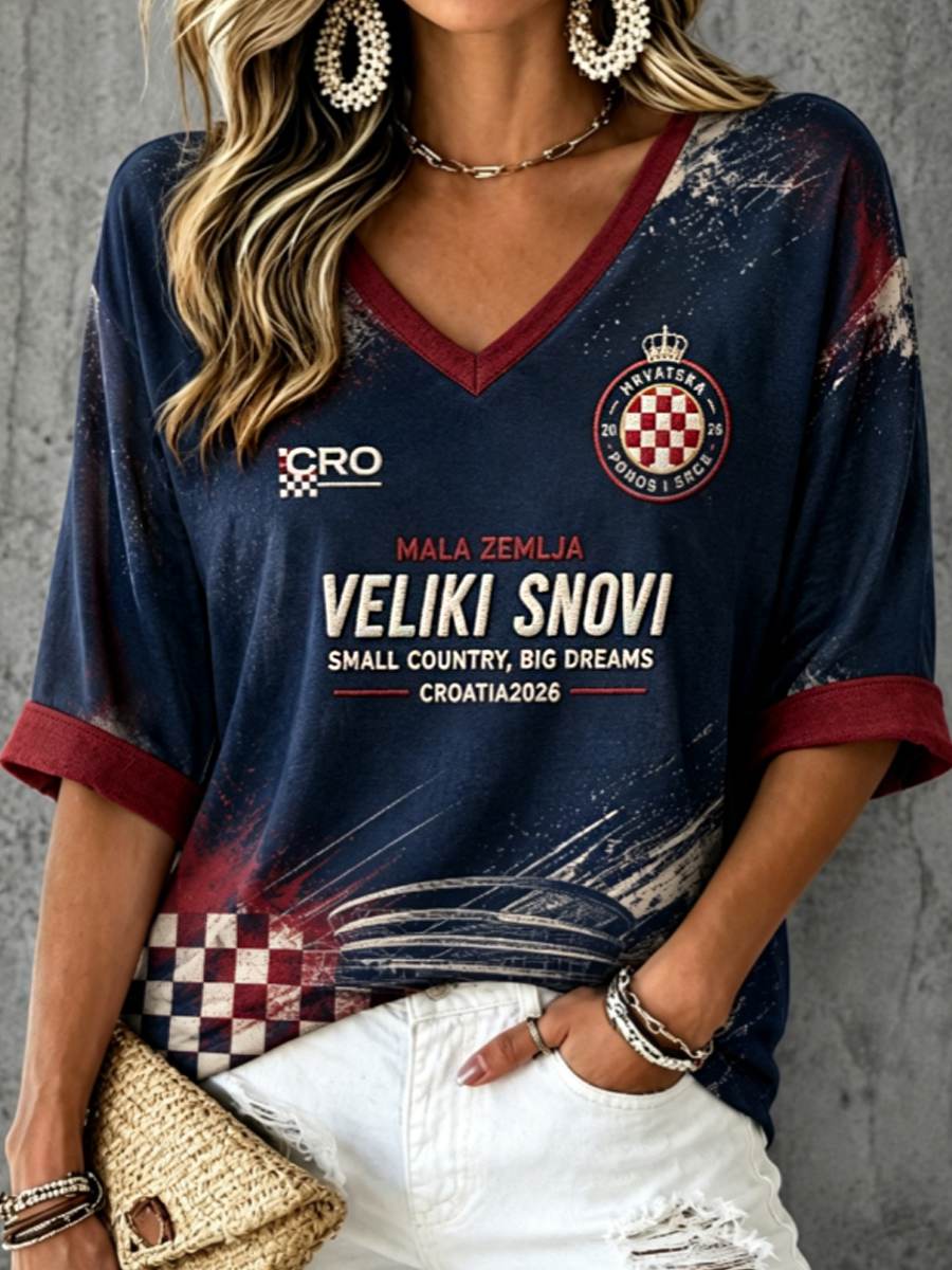 Ženska majica s rukavima srednje duljine i V-izrezom