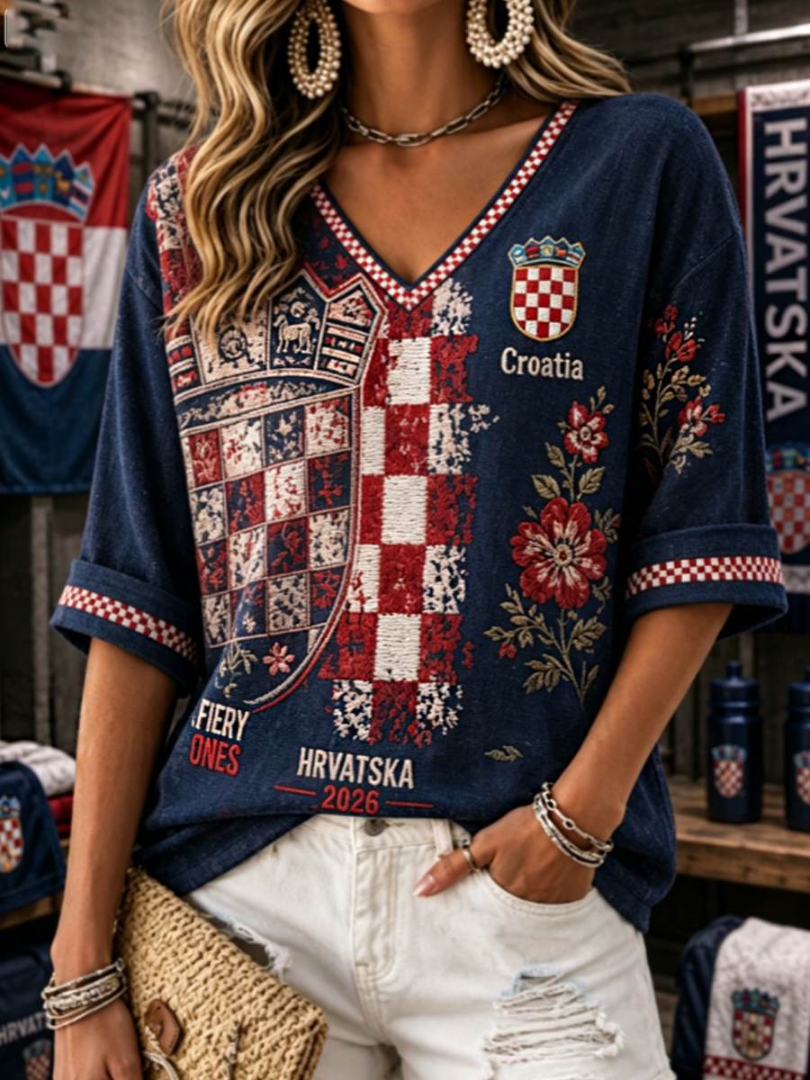 Ženski Srednji rukavi V-vrat T-majica