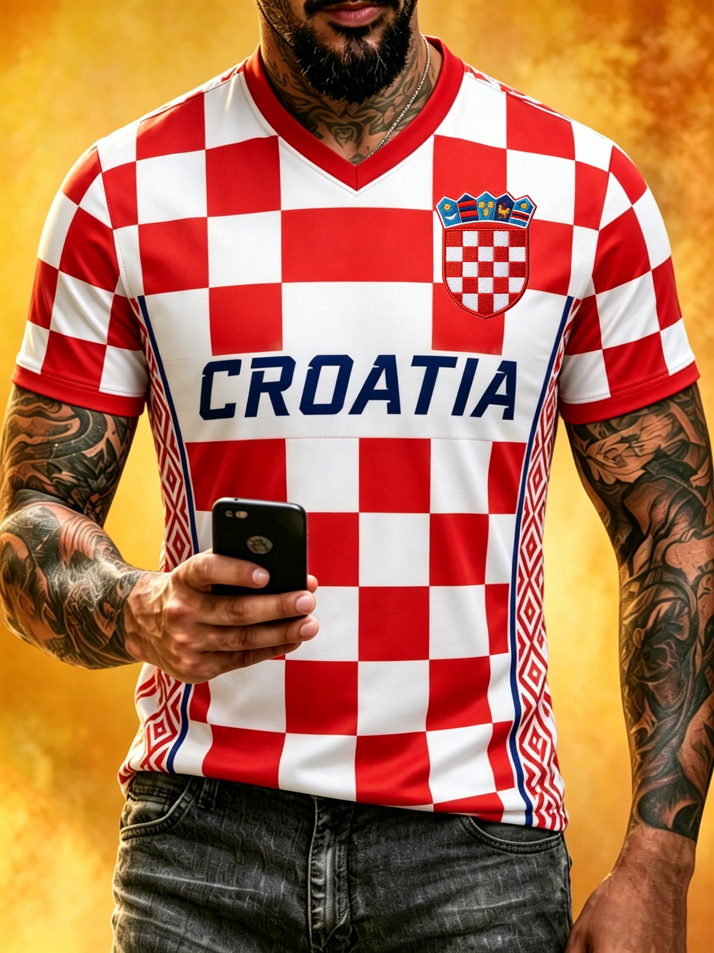 Muška majica s umjetničkom grafikom hrvatskog nogometnog navijačkog elementa