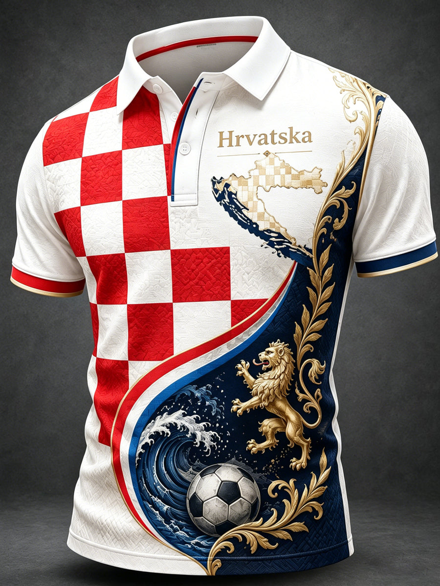 Muški hrvatski nogometni navijački element Umjetnost Print Polo Košulja