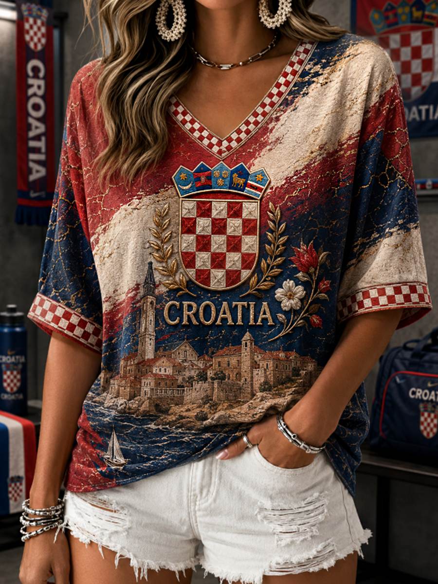 Ženska majica s rukavima srednje duljine i V-izrezom