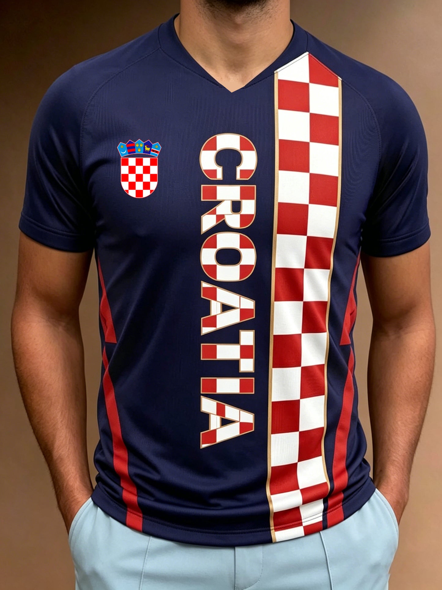 Muška majica s umjetničkom grafikom hrvatske nogometne utakmice i navijačkim elementima
