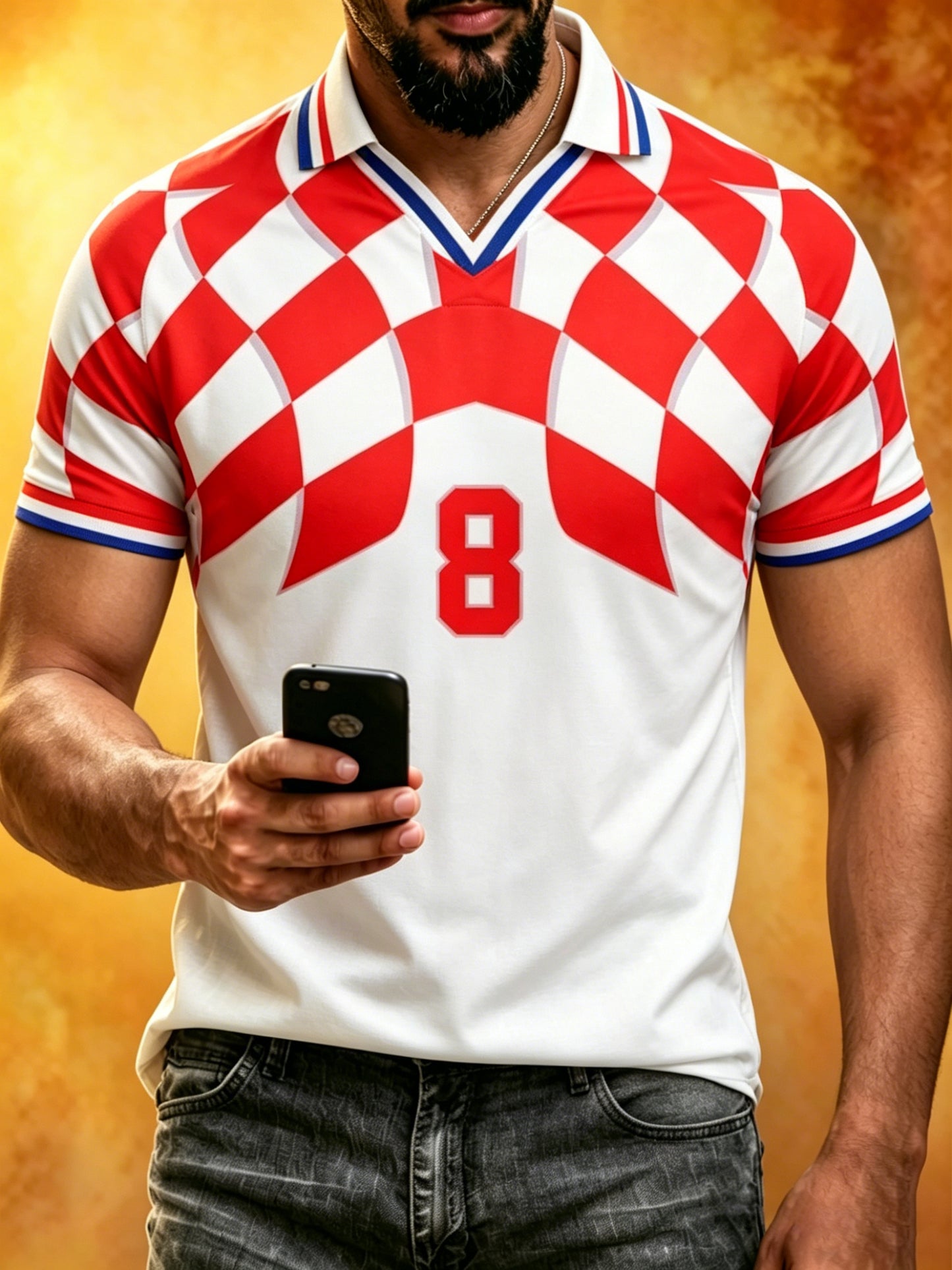 Polo majica s umjetničkom grafikom koja prikazuje navijače na muškoj hrvatskoj nogometnoj utakmici