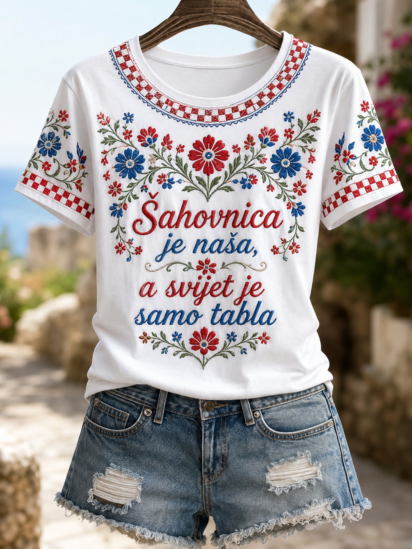 Ženska majica s hrvatskim cvjetnim uzorkom