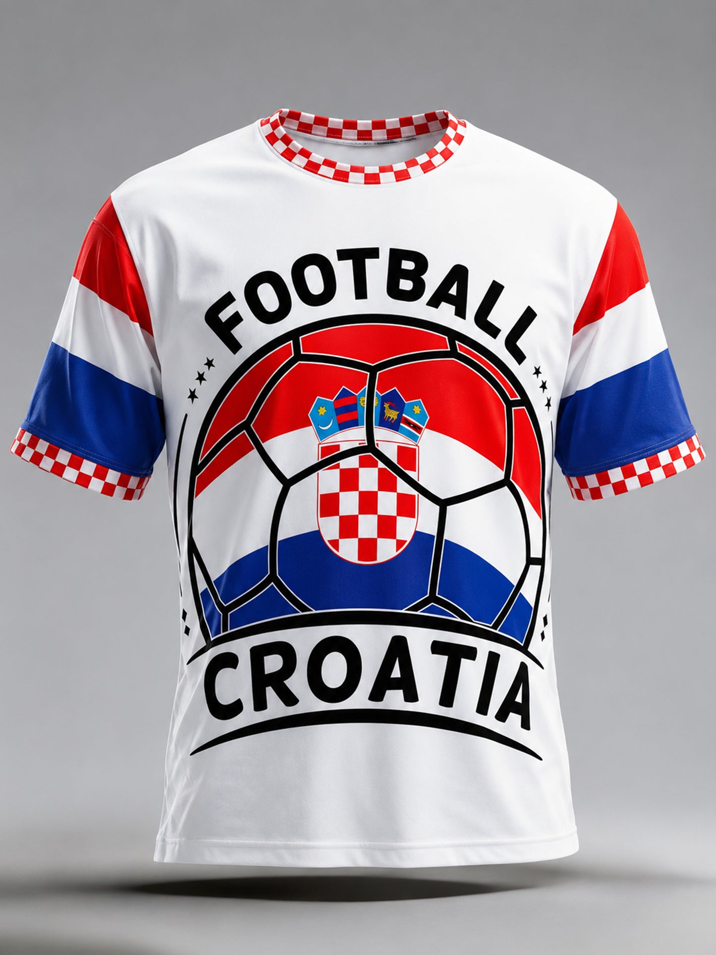 Muška majica s umjetničkom grafikom hrvatske nogometne utakmice i navijačkim elementima