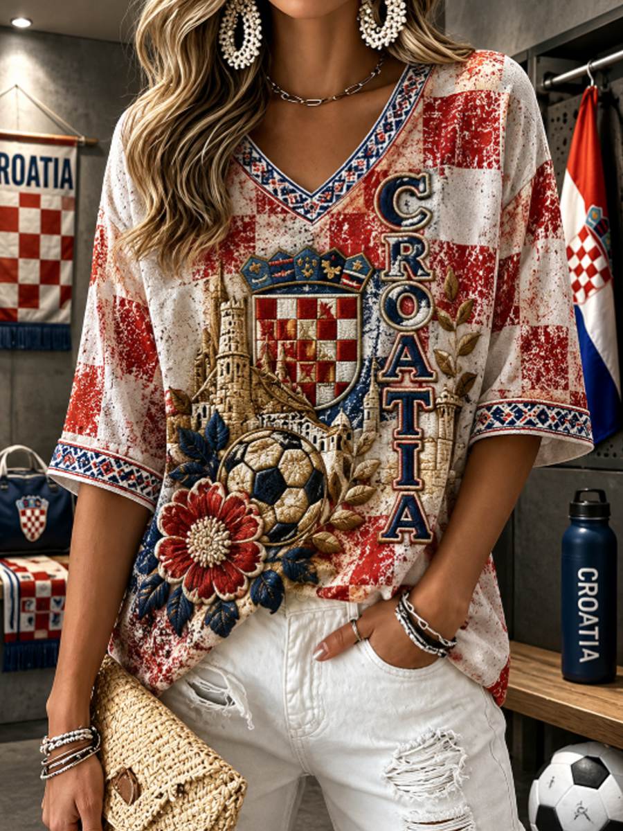 Ženska majica s rukavima srednje duljine i V-izrezom