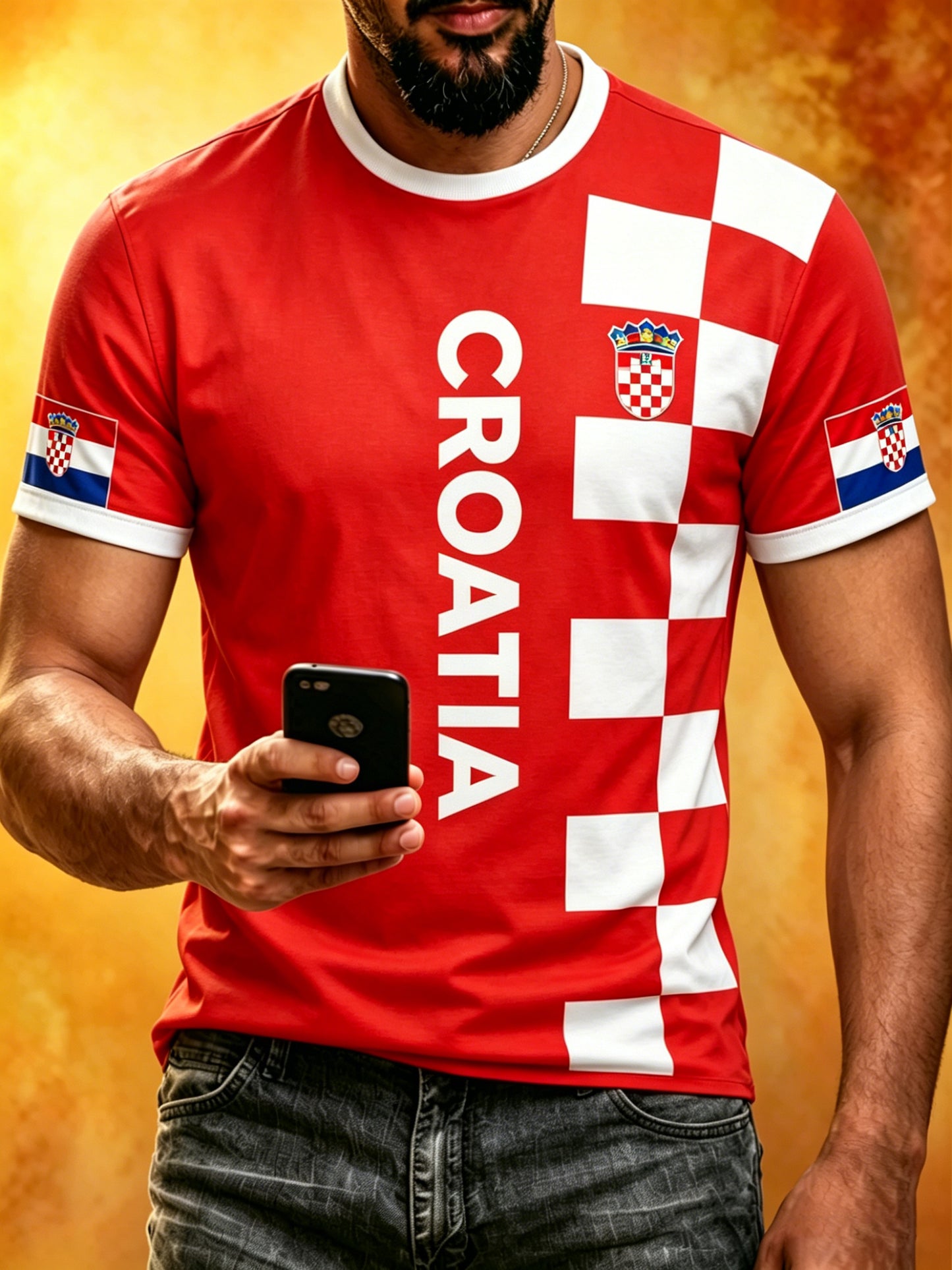 Muškarci Hrvatski nogometni utakmica Navijanje Element Umjetnost Ispis T-majca.