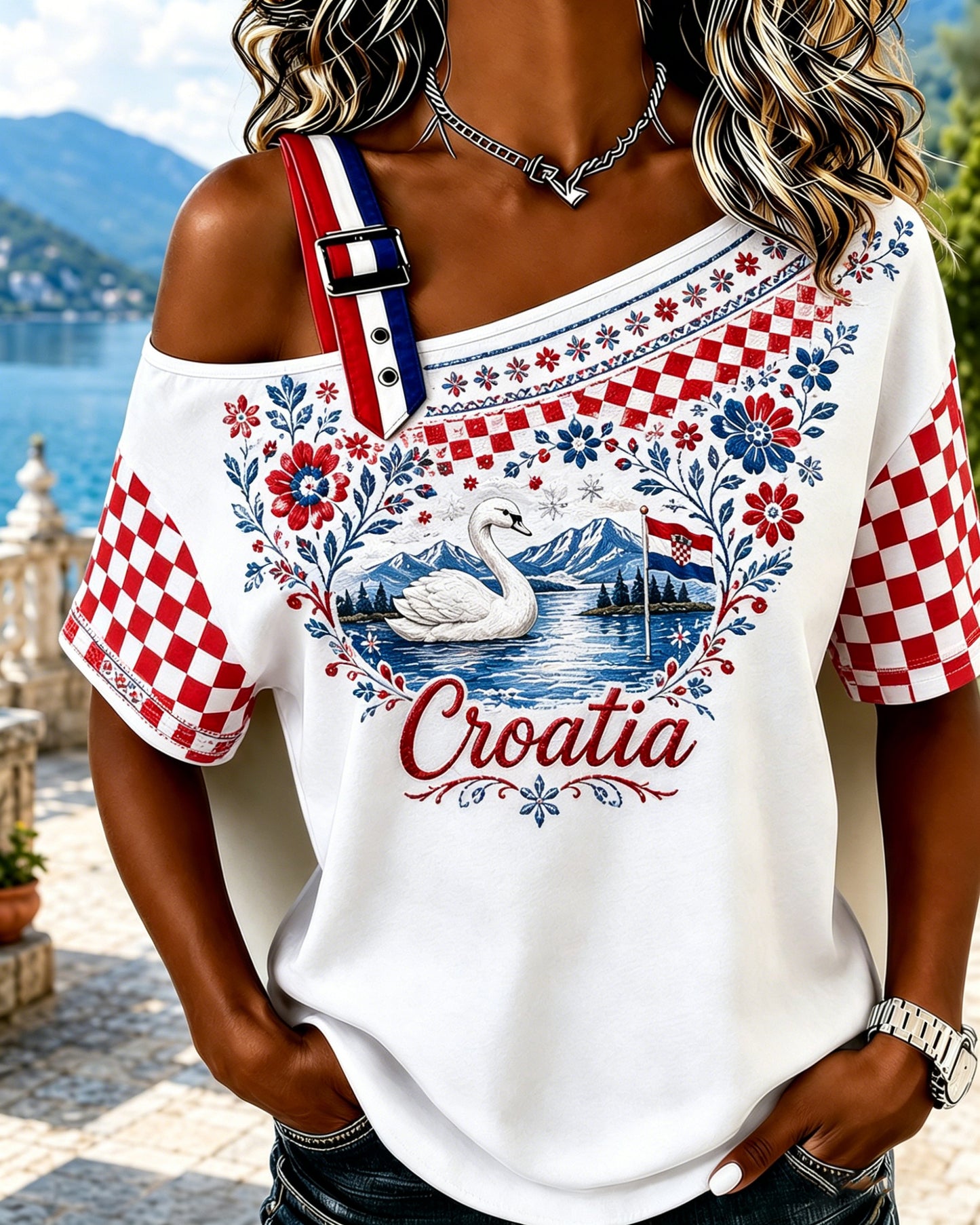 Ženski Hrvatski prirodni krajolik Element Umjetnost Print Vrh