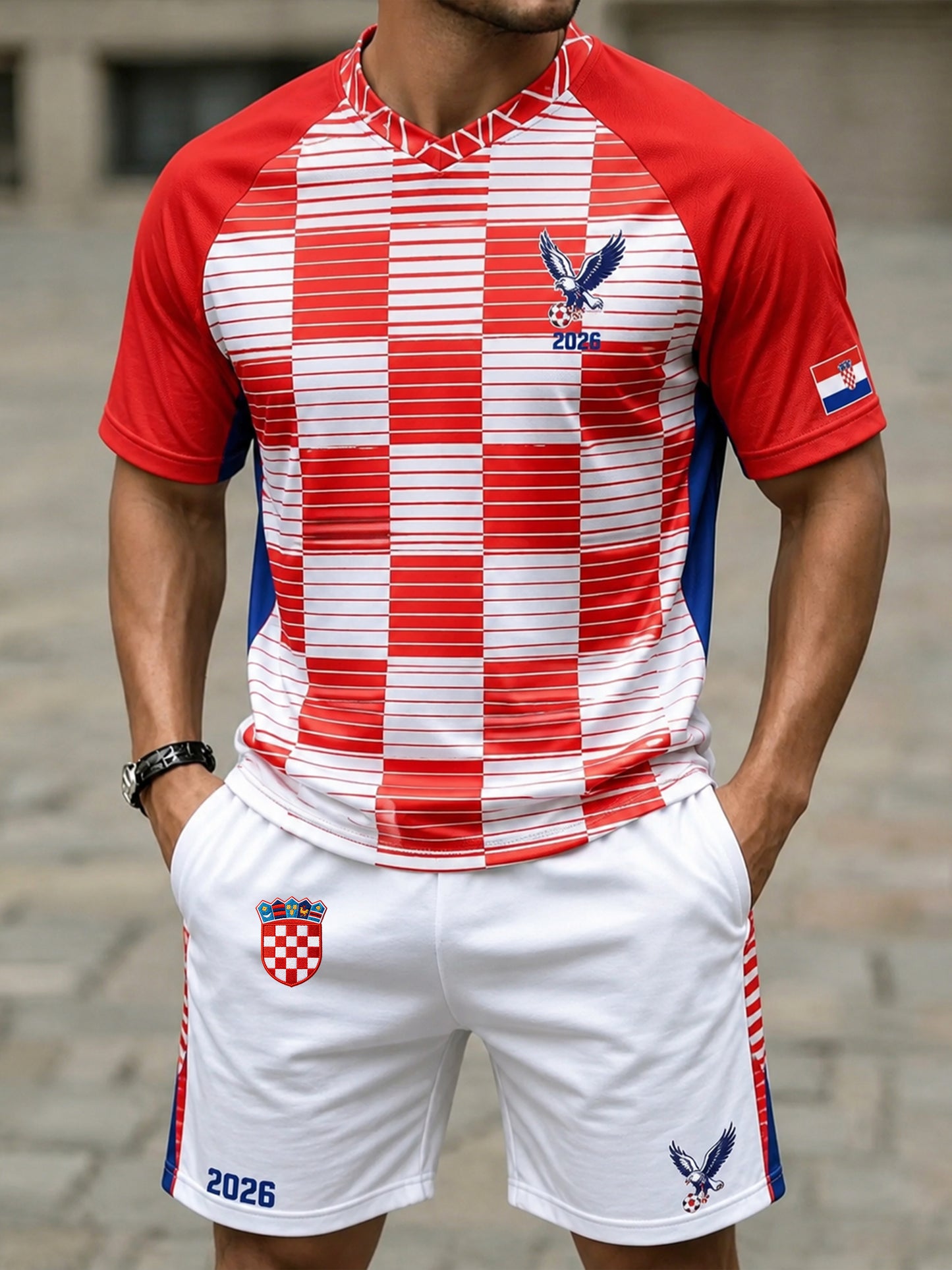 Set majica s umjetničkim printom za navijanje na muškoj hrvatskoj nogometnoj utakmici