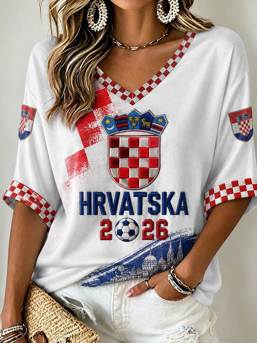 Ženska majica s rukavima srednje duljine i V-izrezom