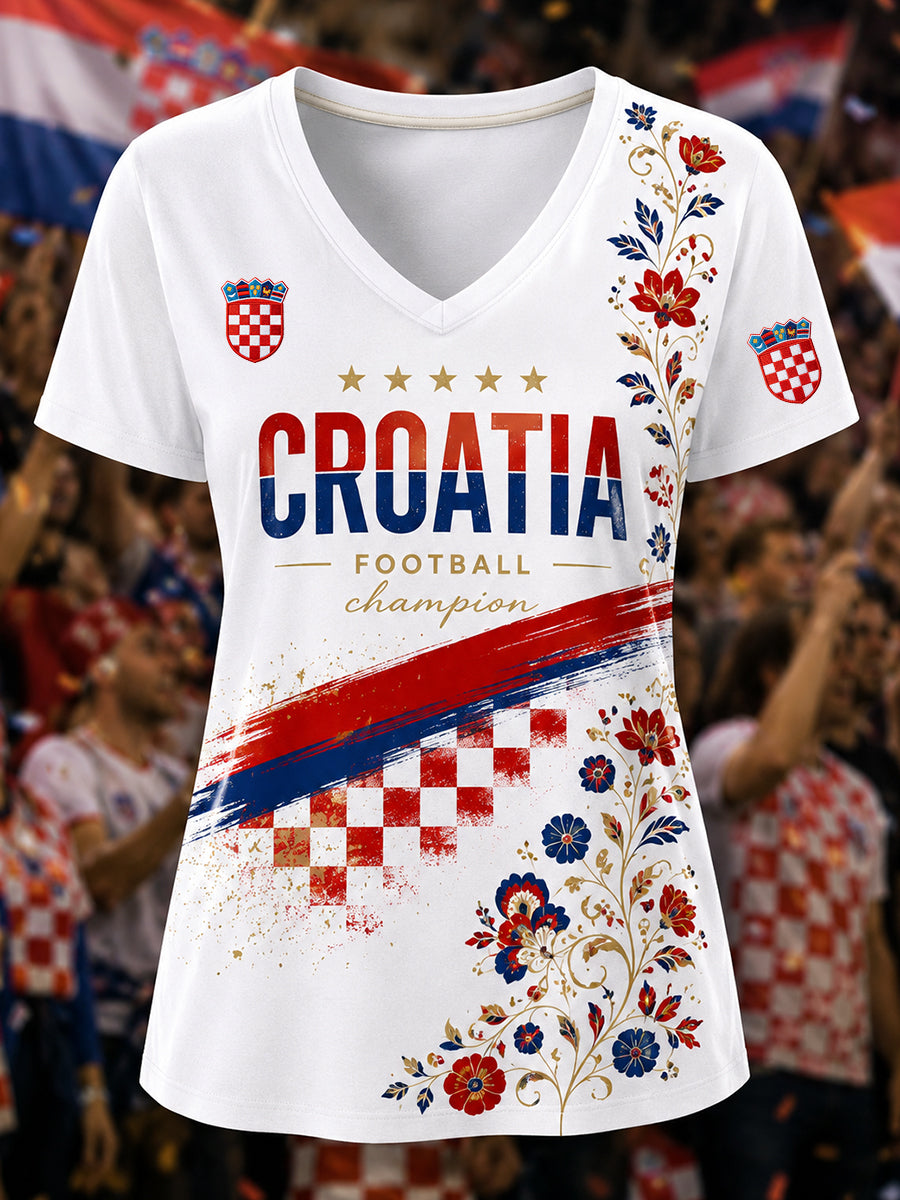 Ženska hrvatska nogometna utakmica navijanje umjetnosti Tiskati V-vrat T-majica