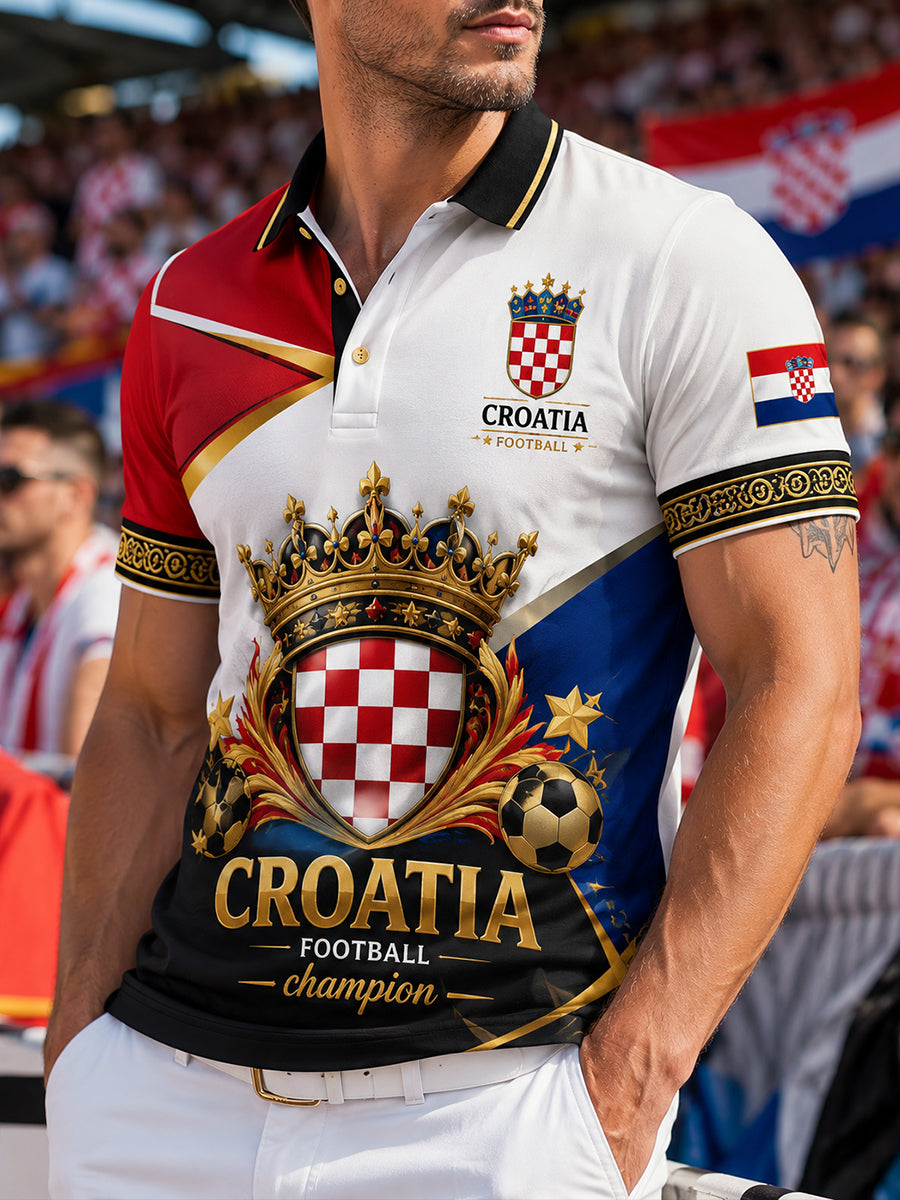 Muška hrvatska nogometna utakmica navijanje umjetnost Print V-vrat Polo košulja