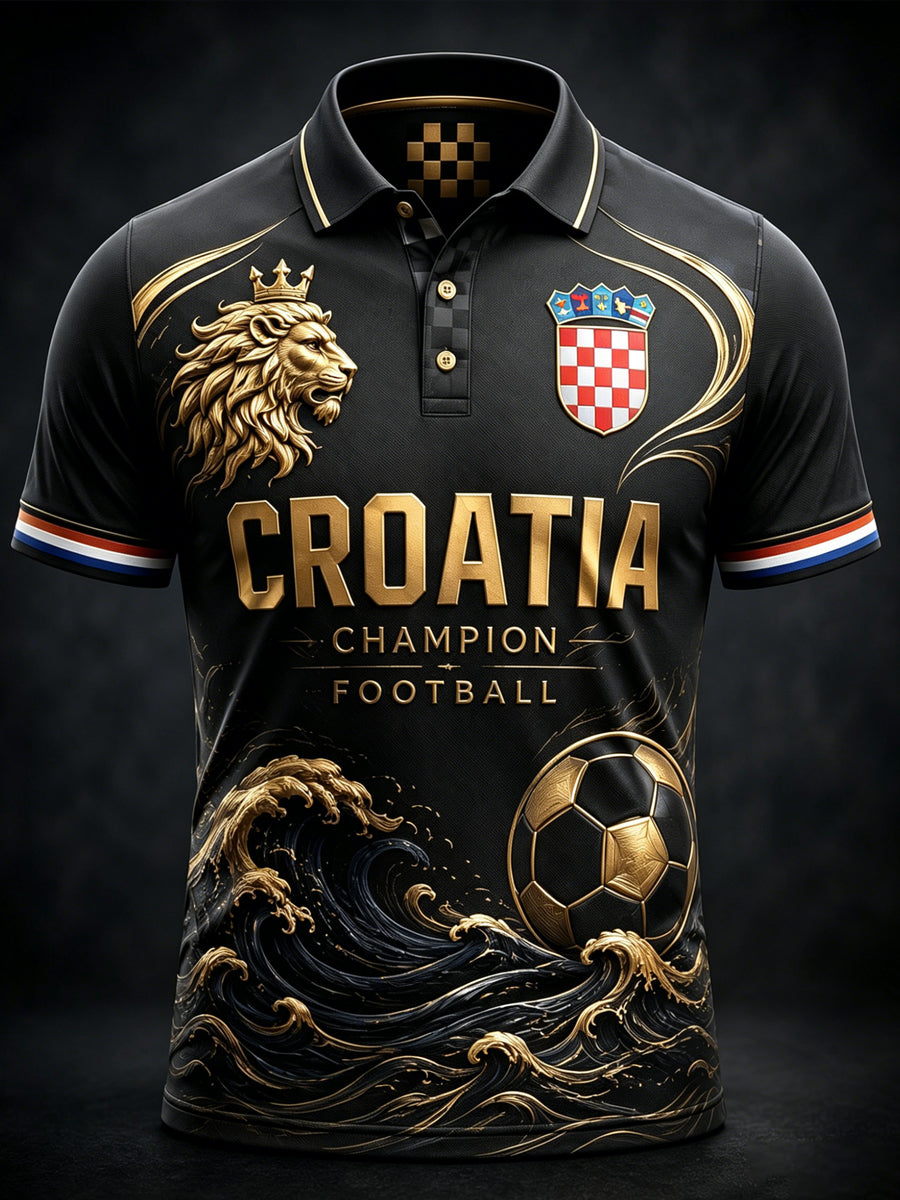 Polo majica s umjetničkom grafikom koja prikazuje navijače na muškoj hrvatskoj nogometnoj utakmici