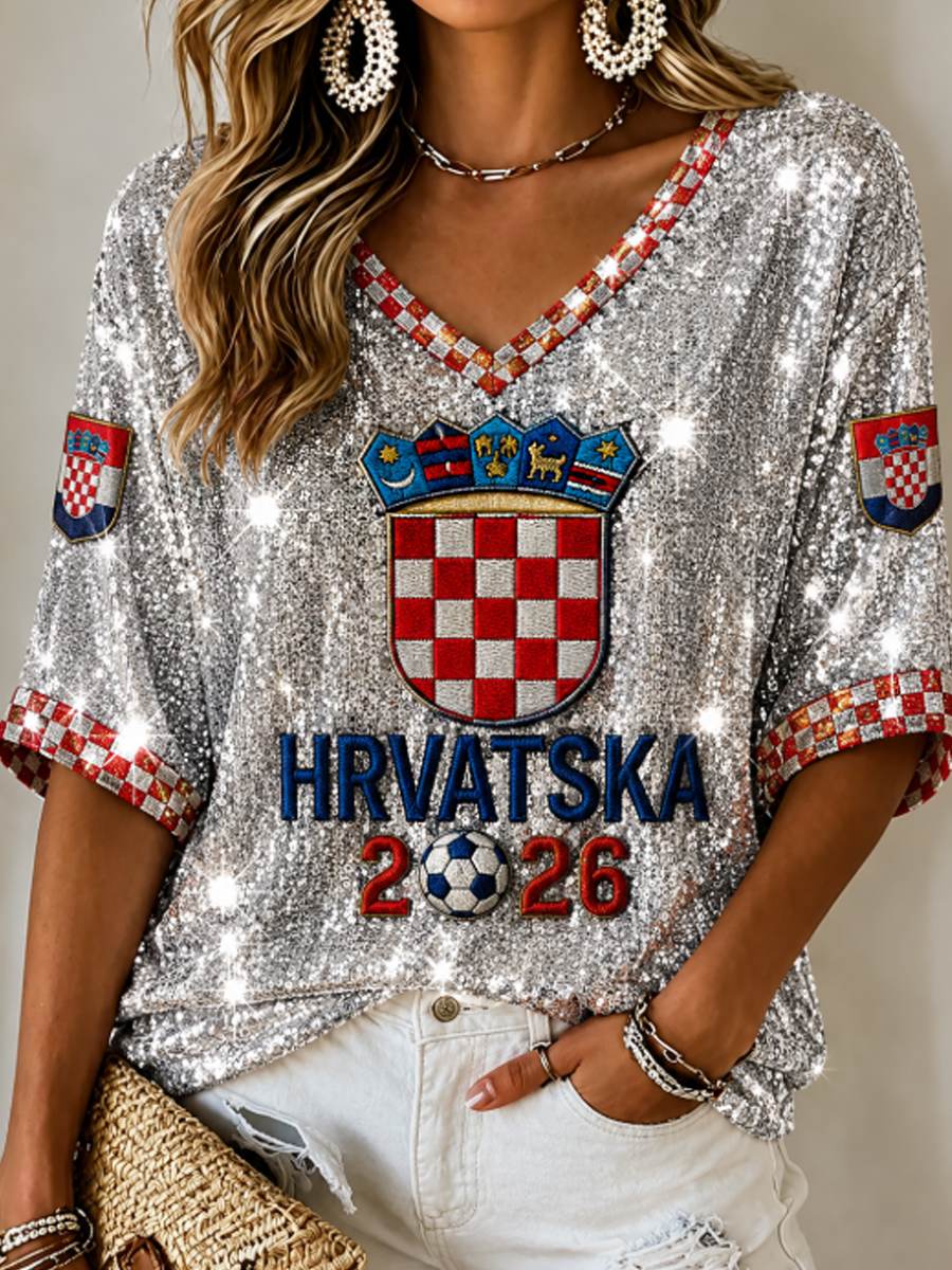 Ženska majica s rukavima srednje duljine i V-izrezom