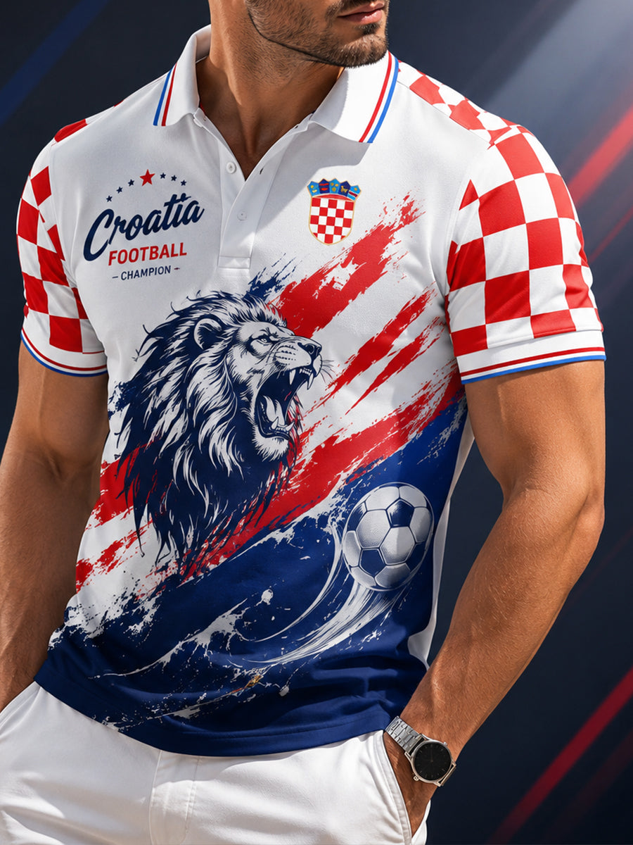 Polo majica s umjetničkom grafikom koja prikazuje navijače na muškoj hrvatskoj nogometnoj utakmici