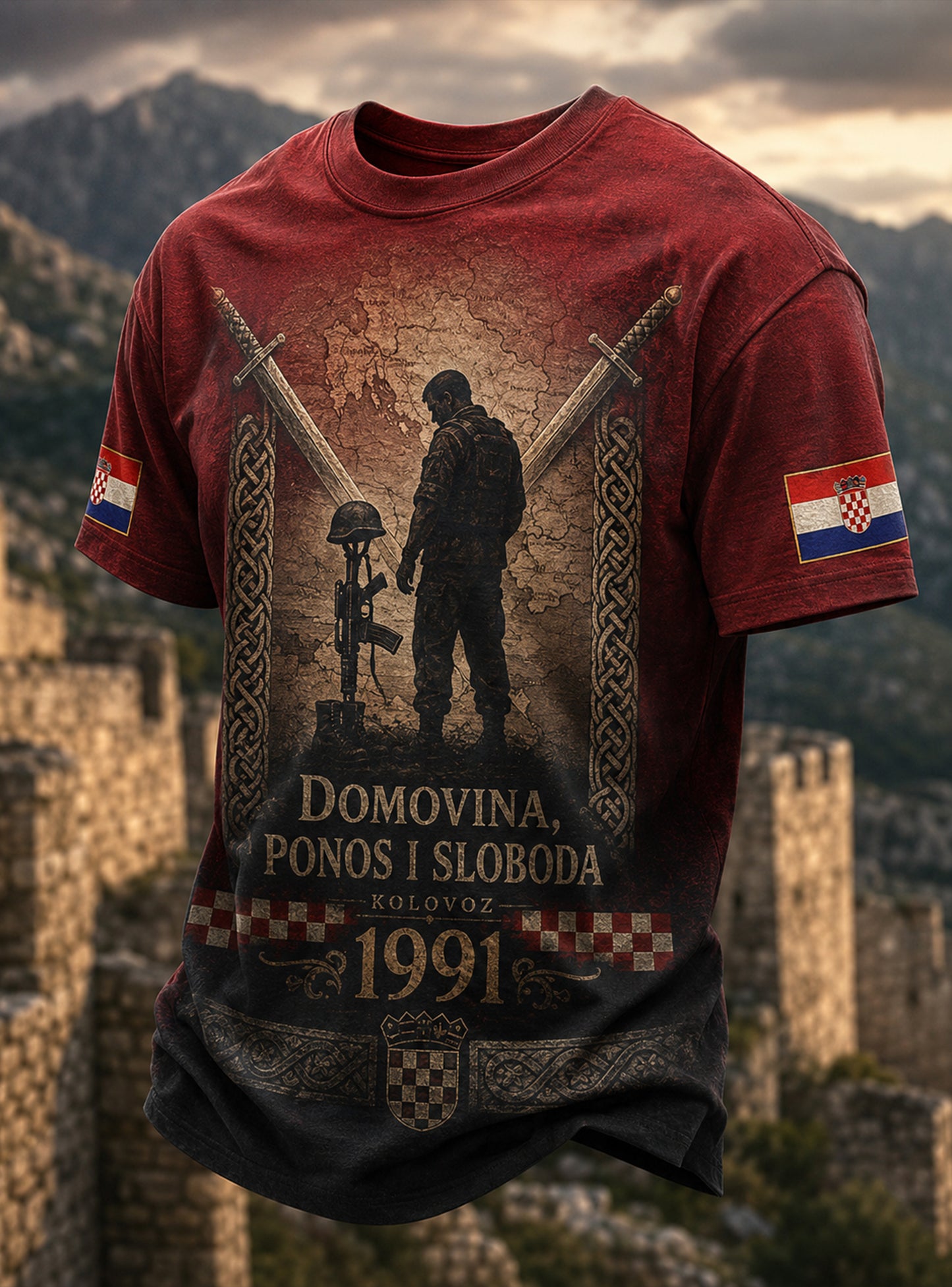 Muški majica s umjetničkom grafikom hrvatske vojske i domoljublja