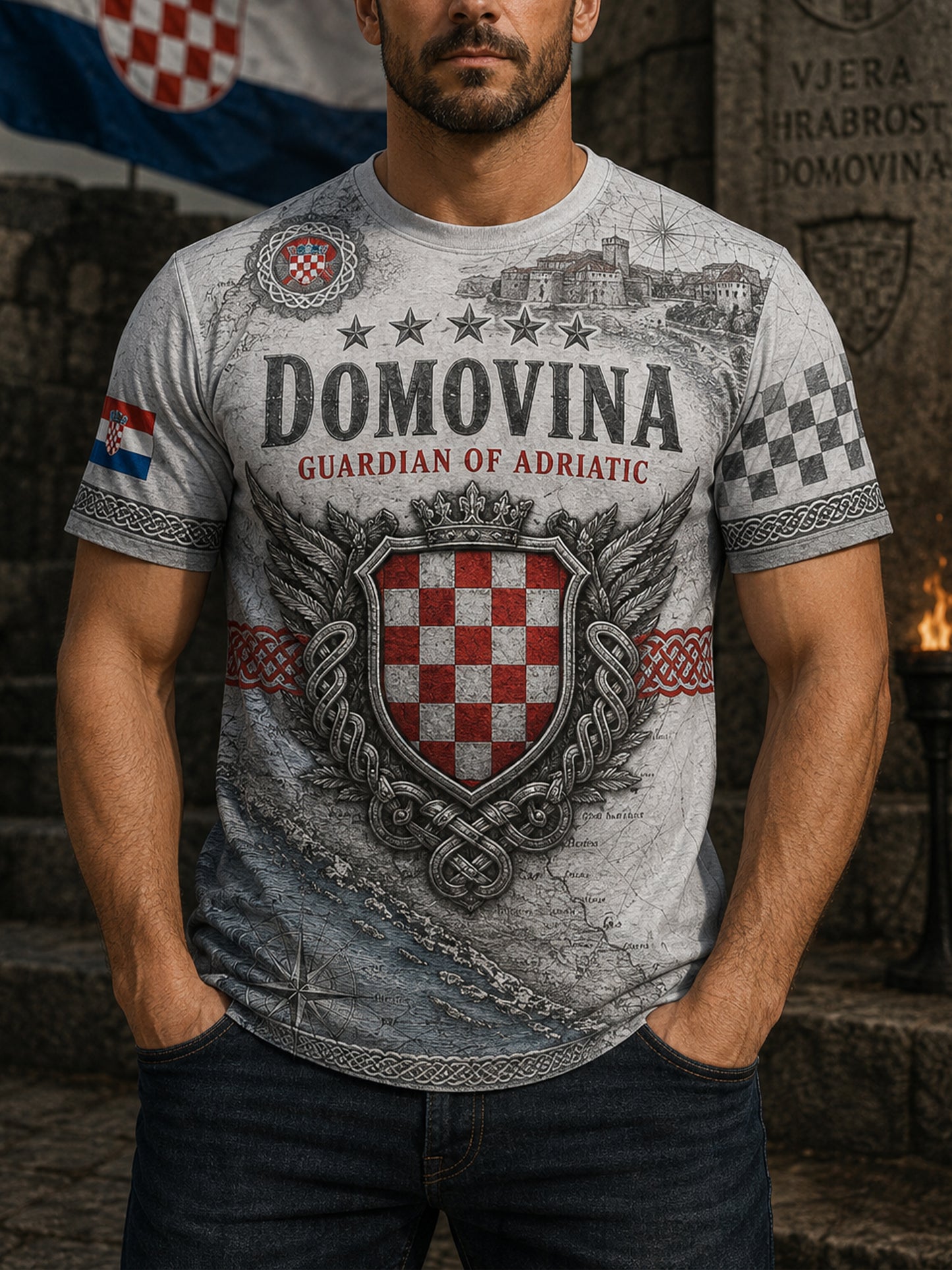 Muški majica s umjetničkom grafikom hrvatske vojske i domoljublja