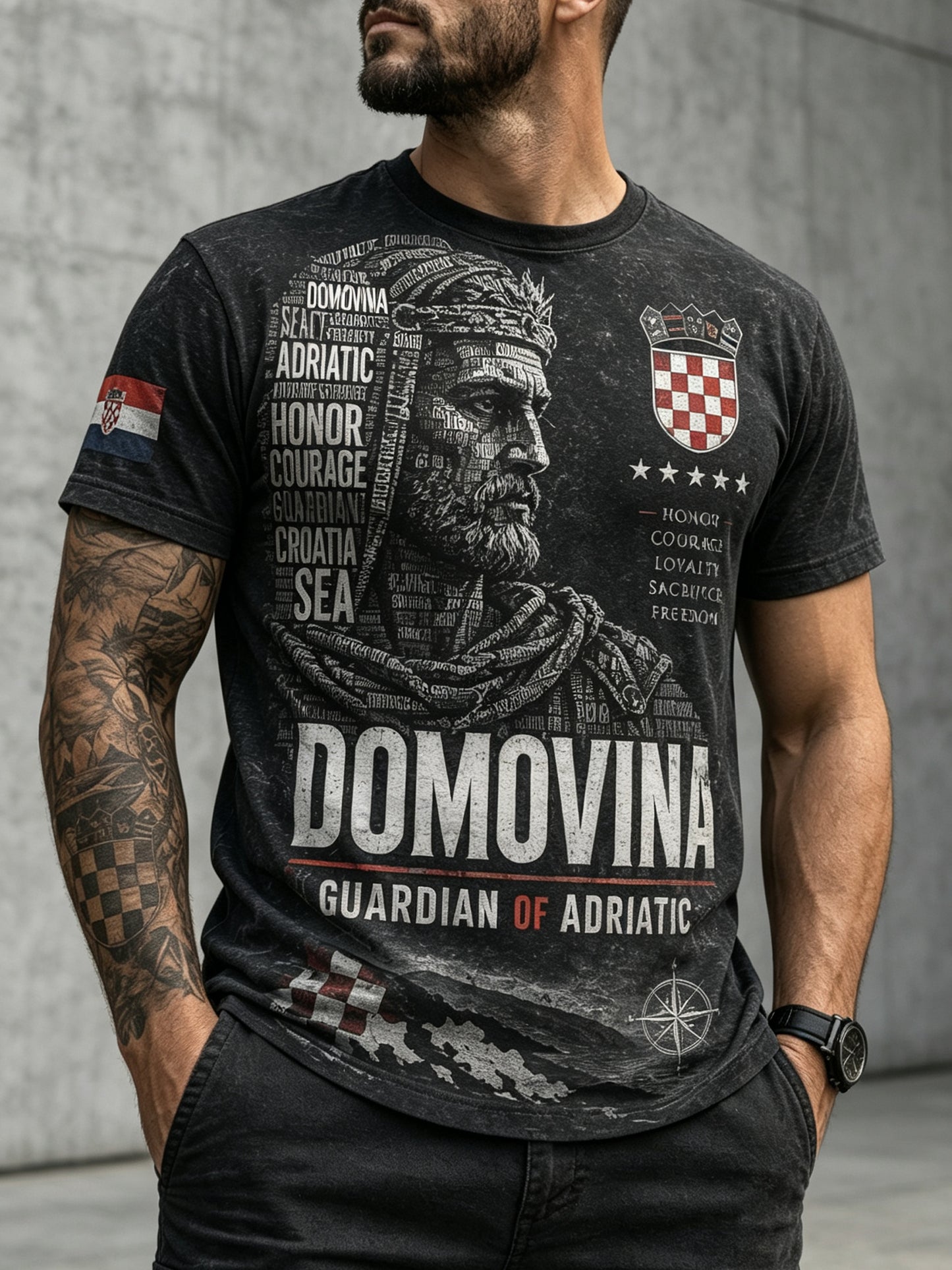Muški majica s umjetničkom grafikom hrvatske vojske i domoljublja