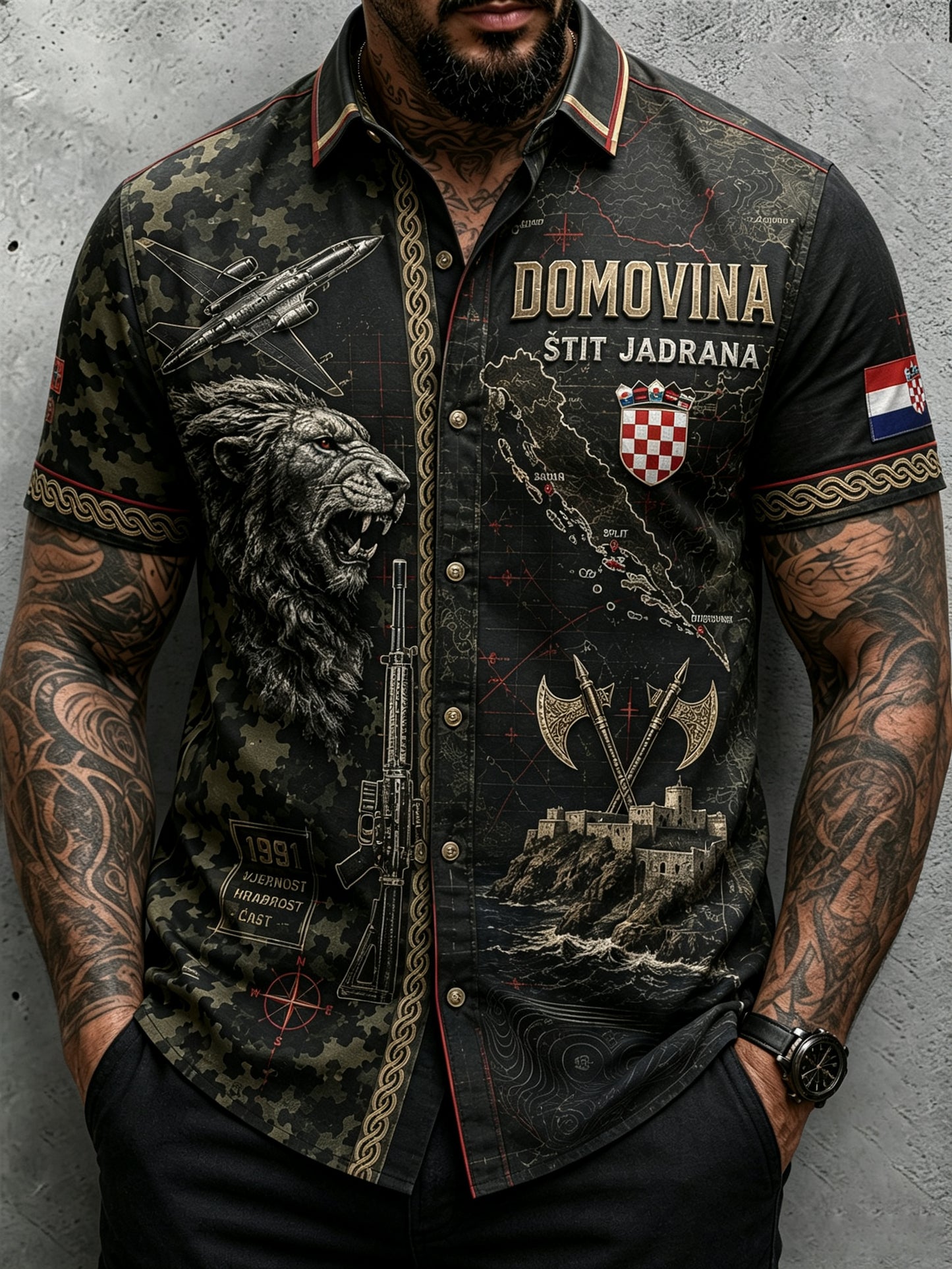 Muška hrvatska vojna domoljubna majica kratkih rukava s umjetničkim otiskom