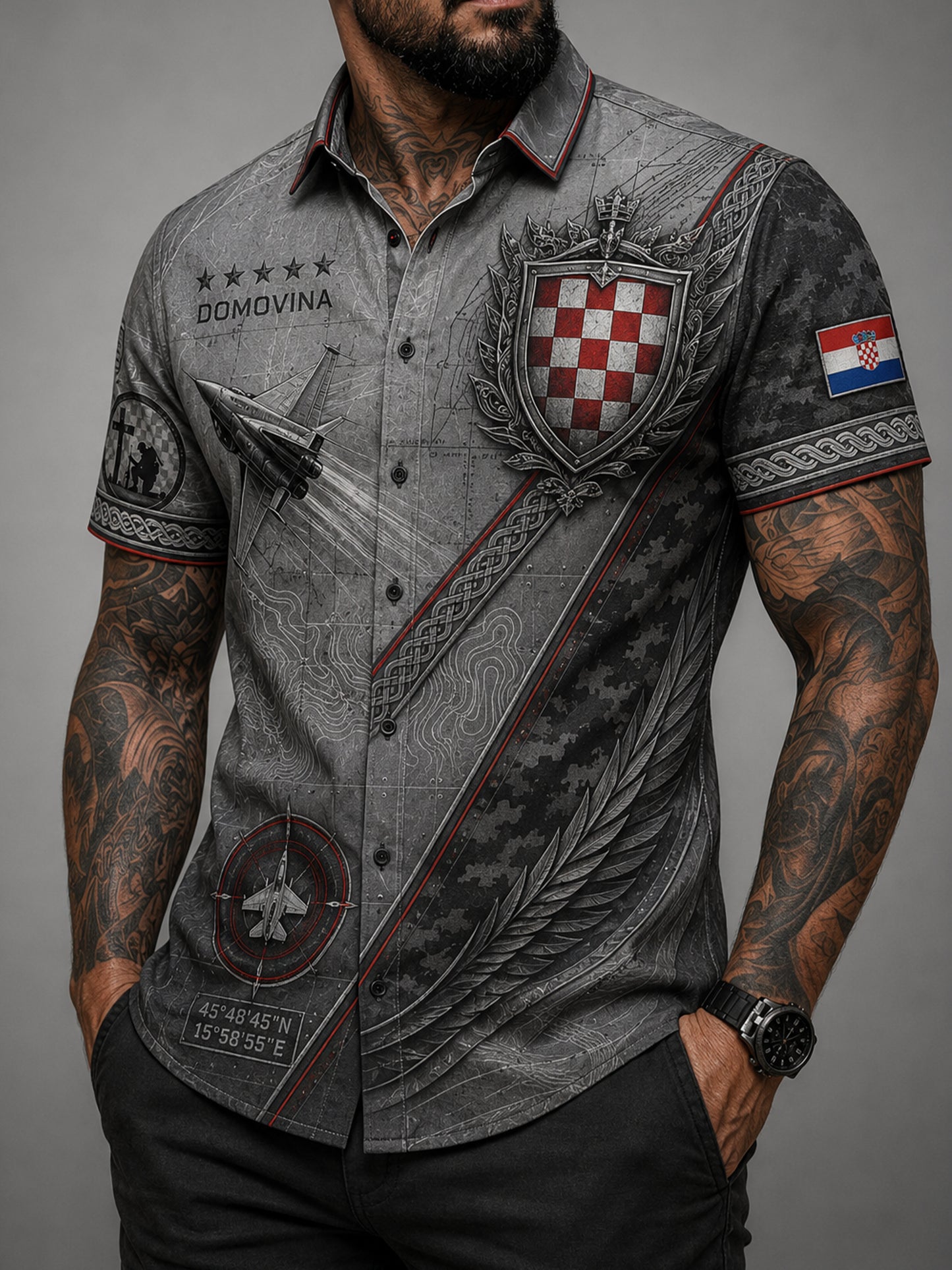 Muška hrvatska vojna domoljubna majica kratkih rukava s umjetničkim otiskom