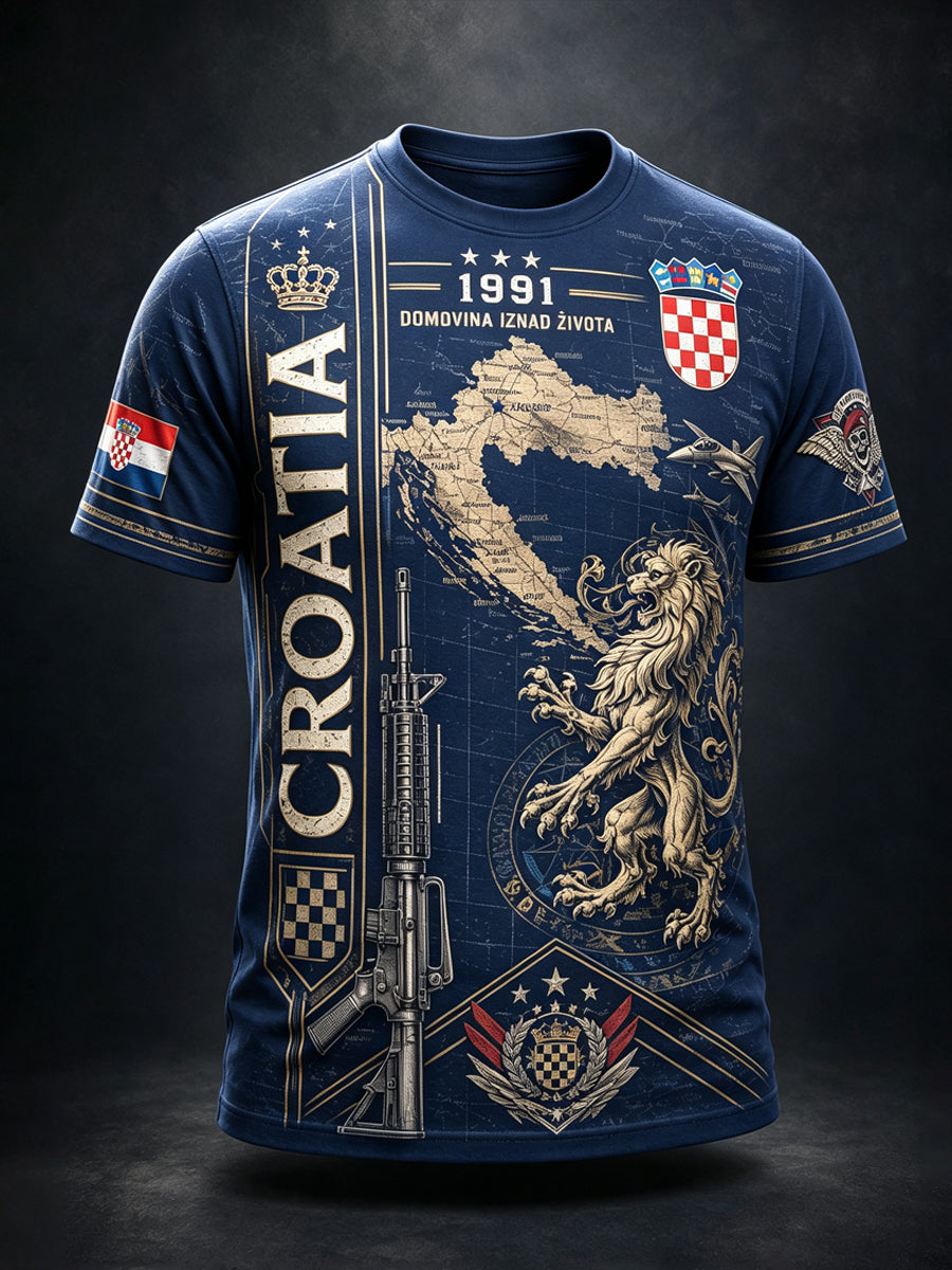 Muški majica s umjetničkom grafikom hrvatske vojske i domoljublja