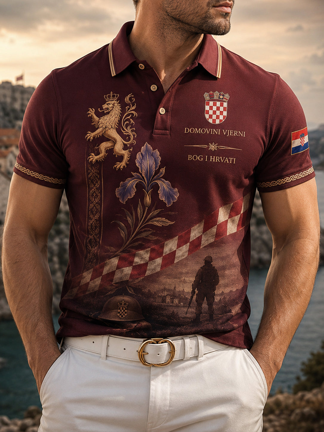 Muška hrvatska vojna patriotska umjetnost Print Polo Košulja
