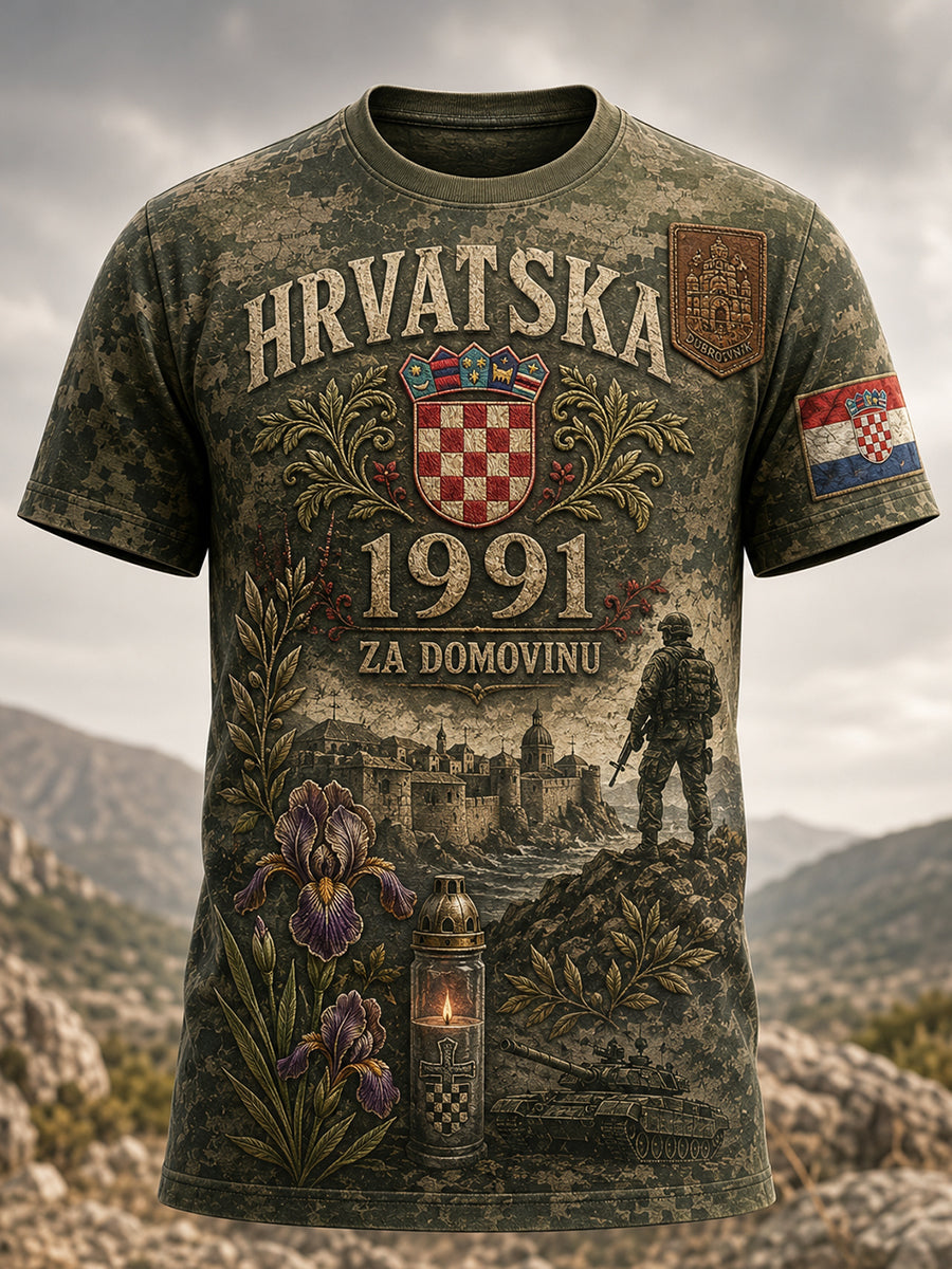 Retro Croatian Art Print Casual T-shirt