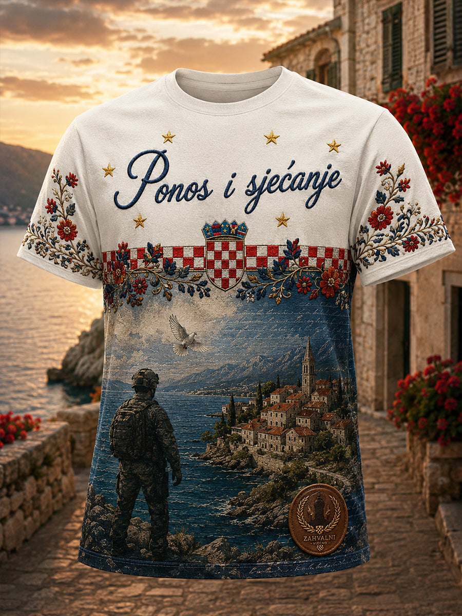 Retro hrvatski umjetnički otisak ležerna majica