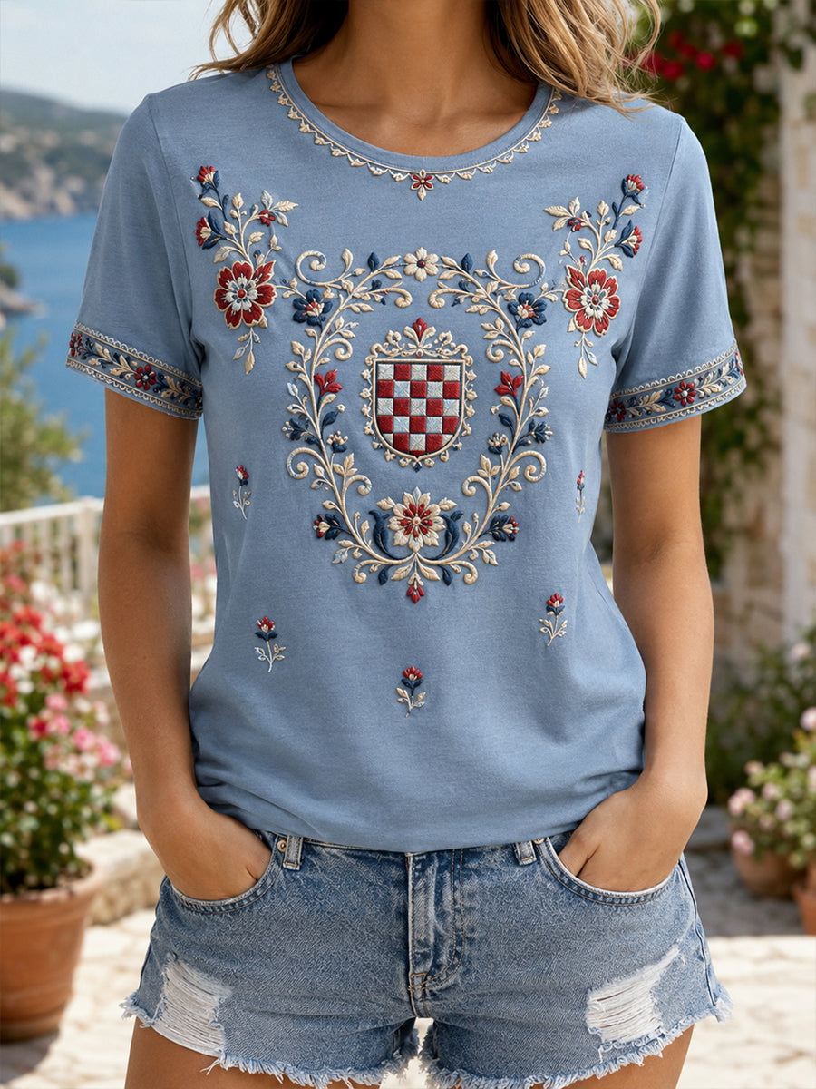 Ženska majica kratkih rukava s umjetničkom grafikom hrvatskog prirodnog elementa