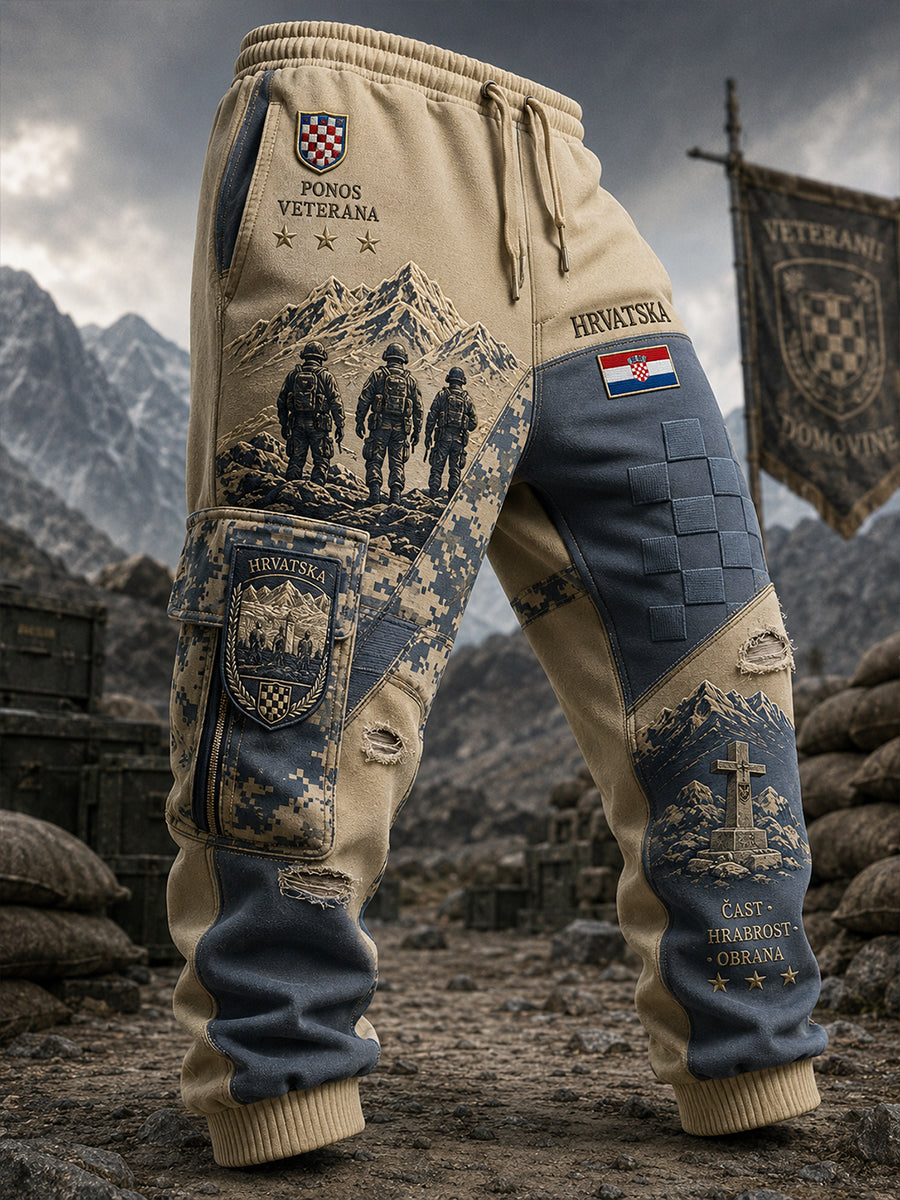 Muškarci ležerne Cargo pantalone s Vintage Vojno-Inspirirani grafički ispis.